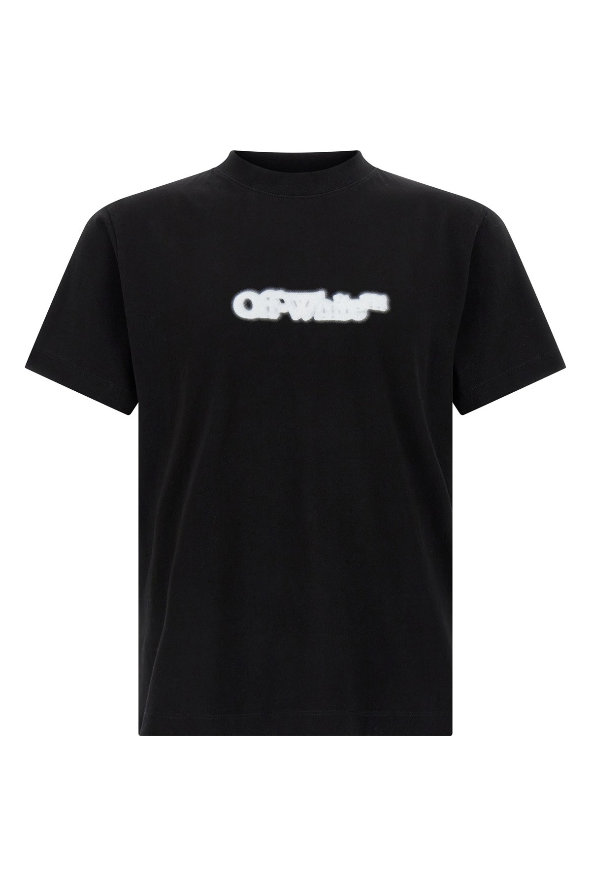 Off-white 'spray Arrow' Black Crewneck T-shirt With Logo Lettering On The Front And Maxi Logo Print On The Rea