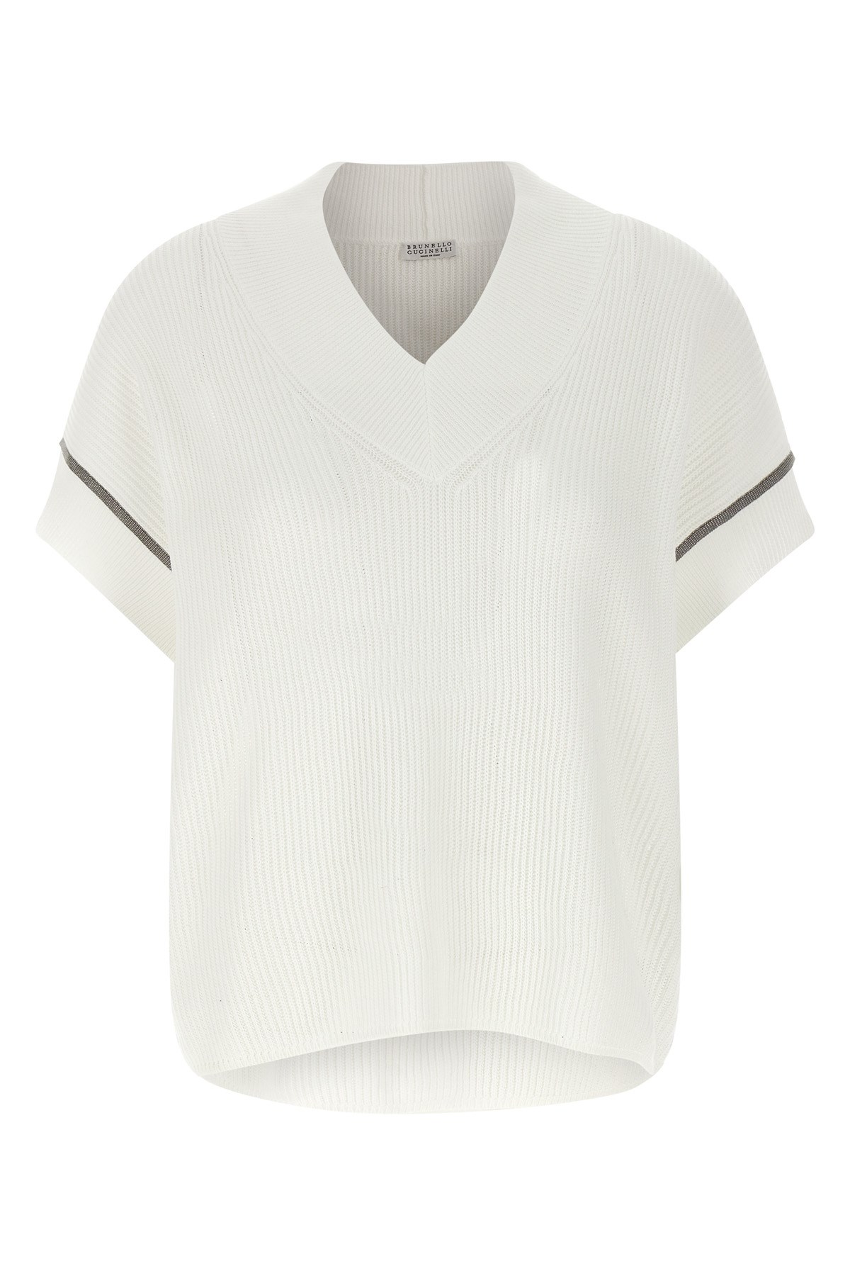 Brunello Cucinelli Women Cotton Rib Knit T-shirt With Precious Trims In White