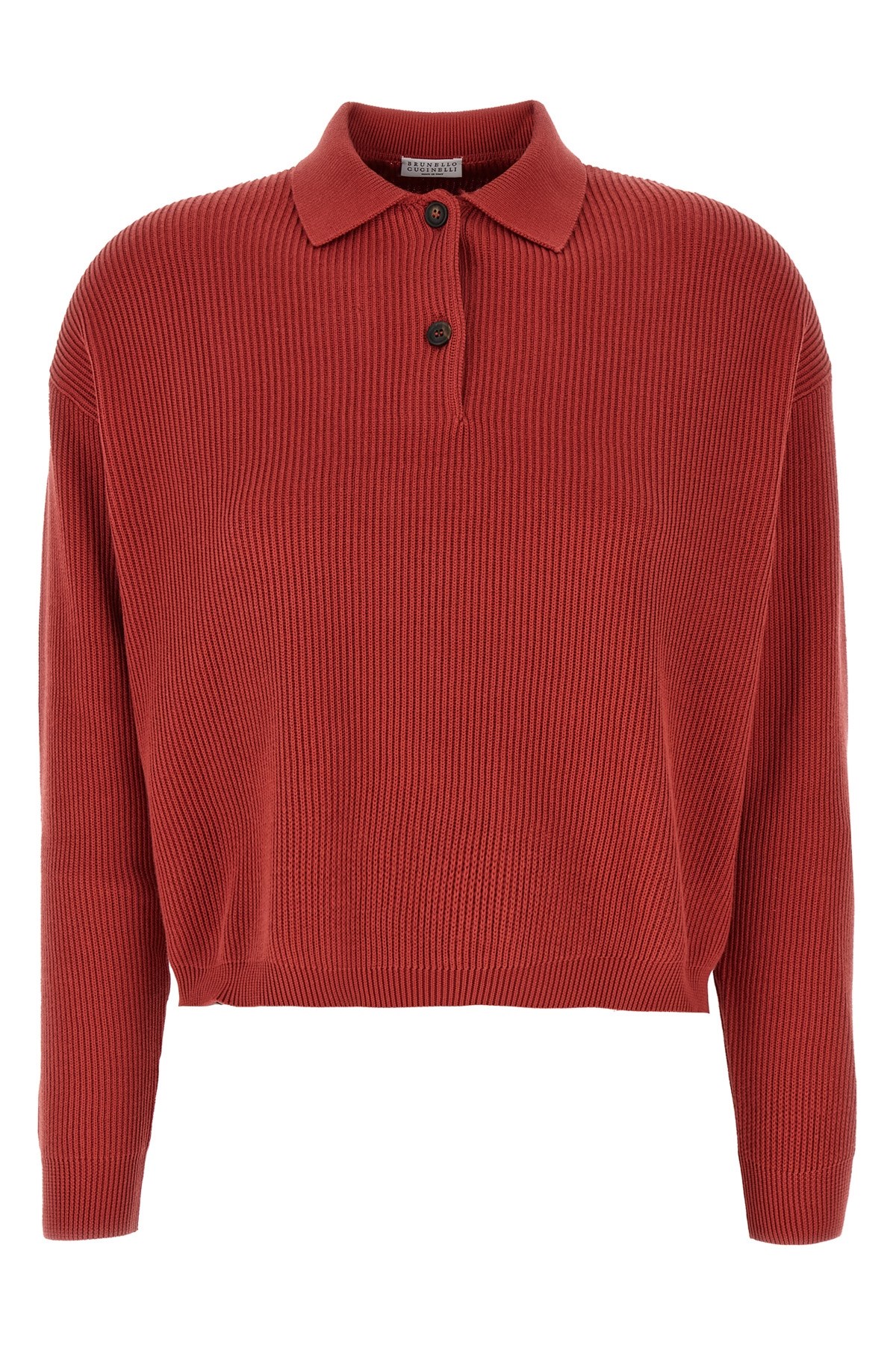 Brunello Cucinelli Ribbed Cotton Knit Polo Shirt In Red