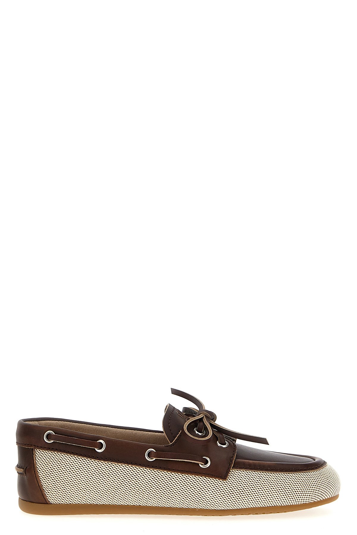 Miu Miu Canvas And Bleached Leather Boat Shoes