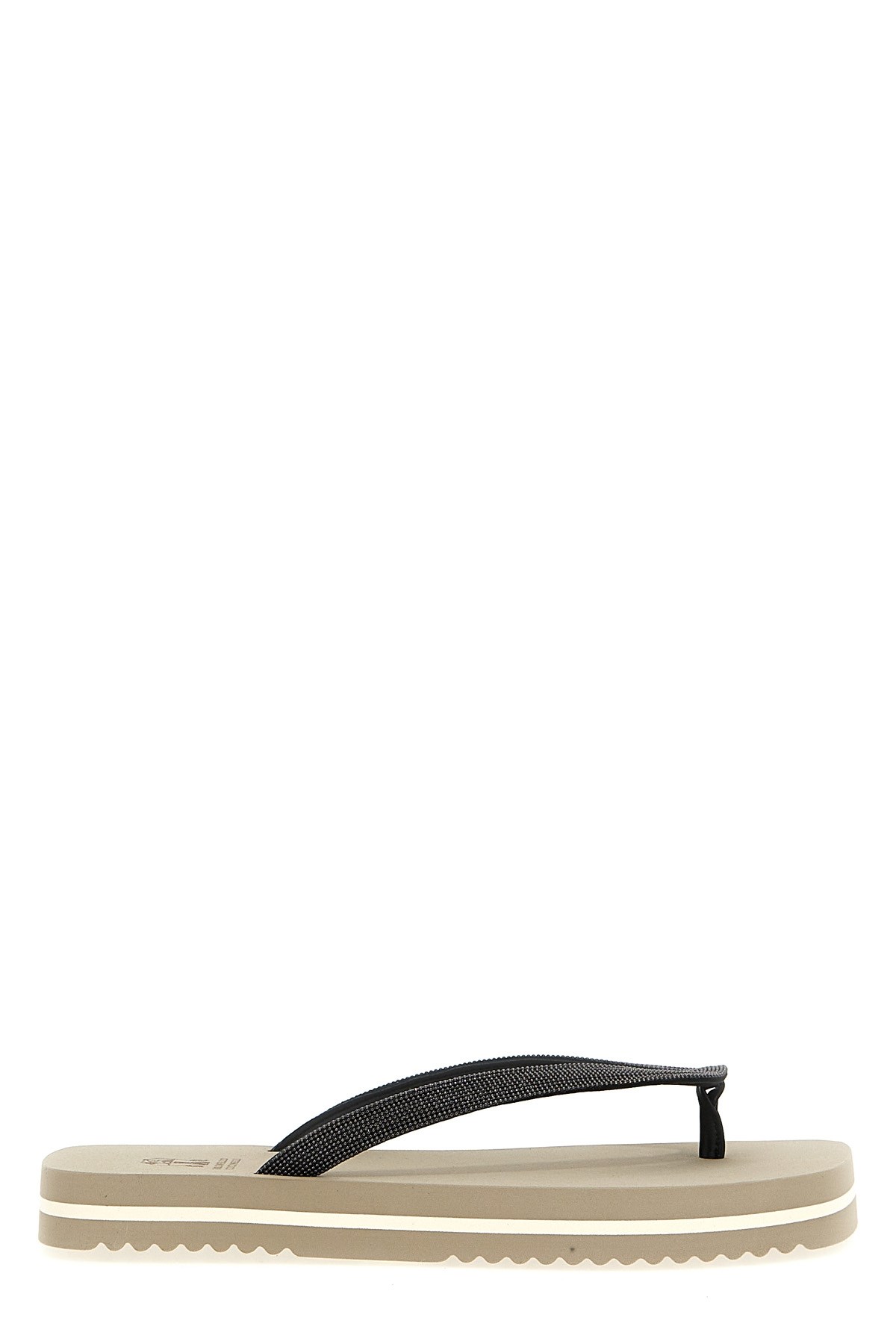 Brunello Cucinelli Flat Open Toe Rubber Sandals With Textured Strap