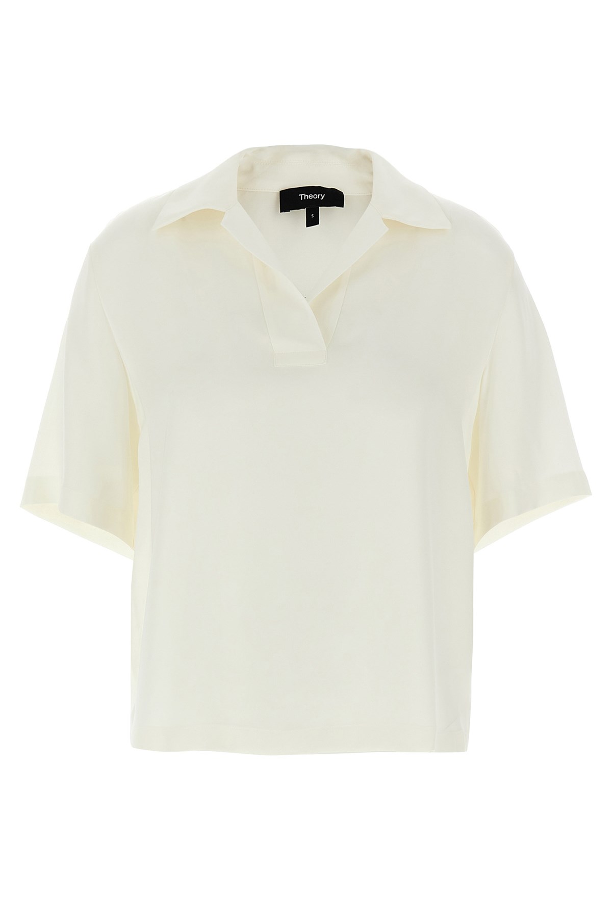 Theory Collared Silk Polo Shirt With Short Sleeves In Neutral