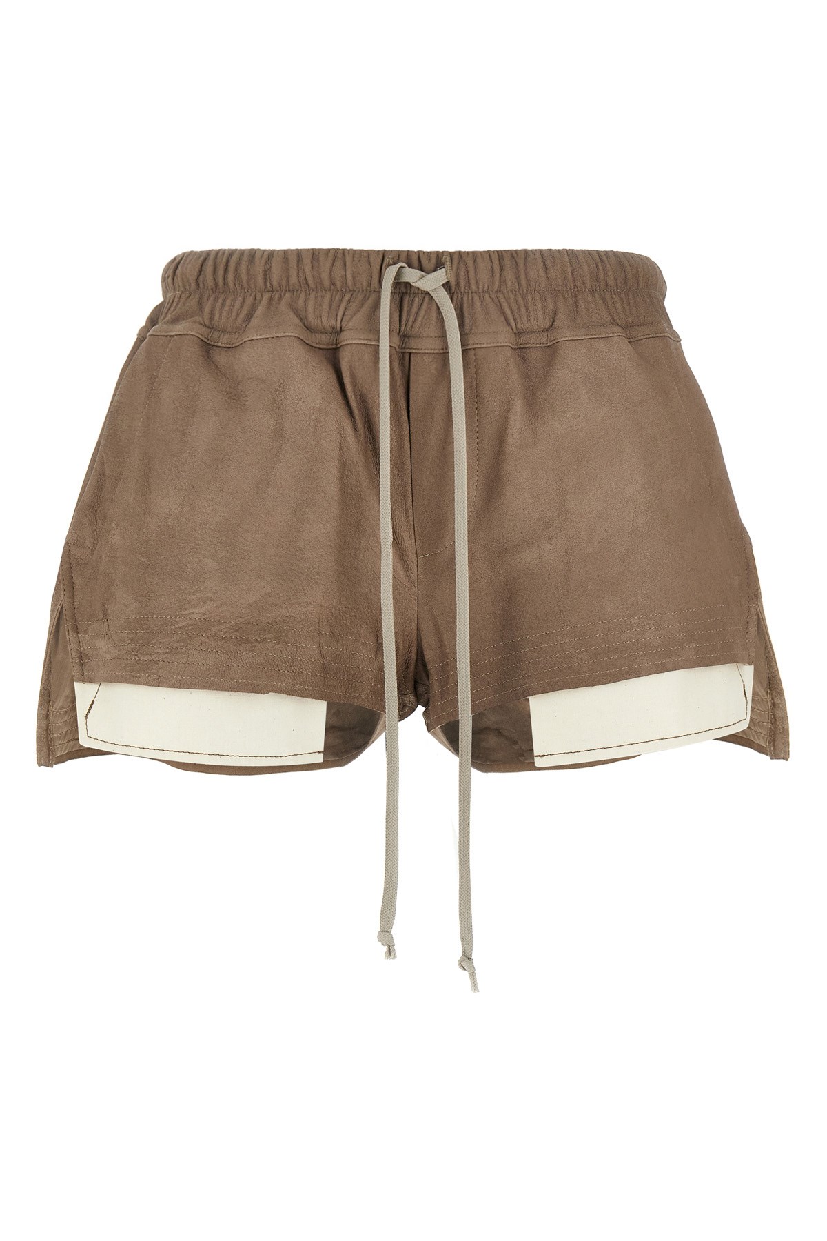 Rick Owens Nappa Leather Shorts With Adjustable Drawstring In Neutral