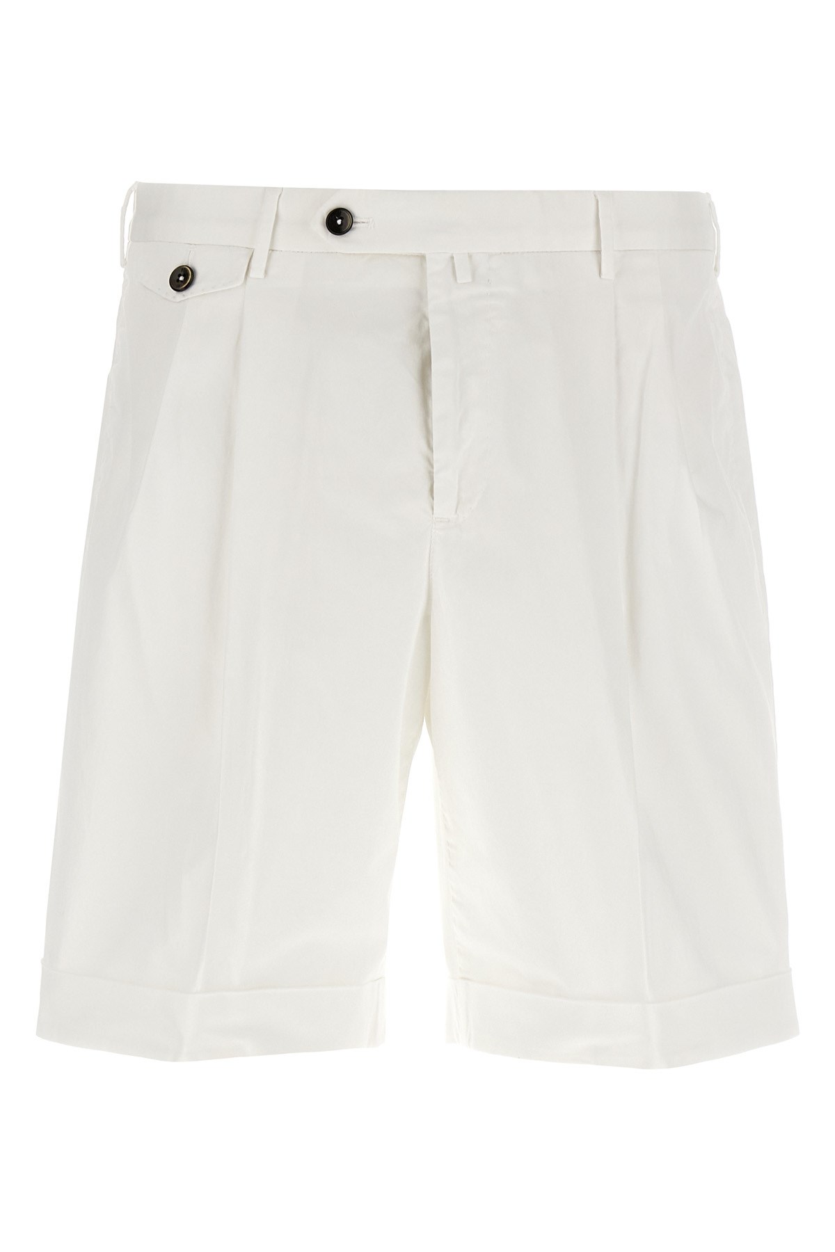 Pt Torino White Bermuda With Pence And Side Pocket With Flap In Linen And Cotton Blend Man In White