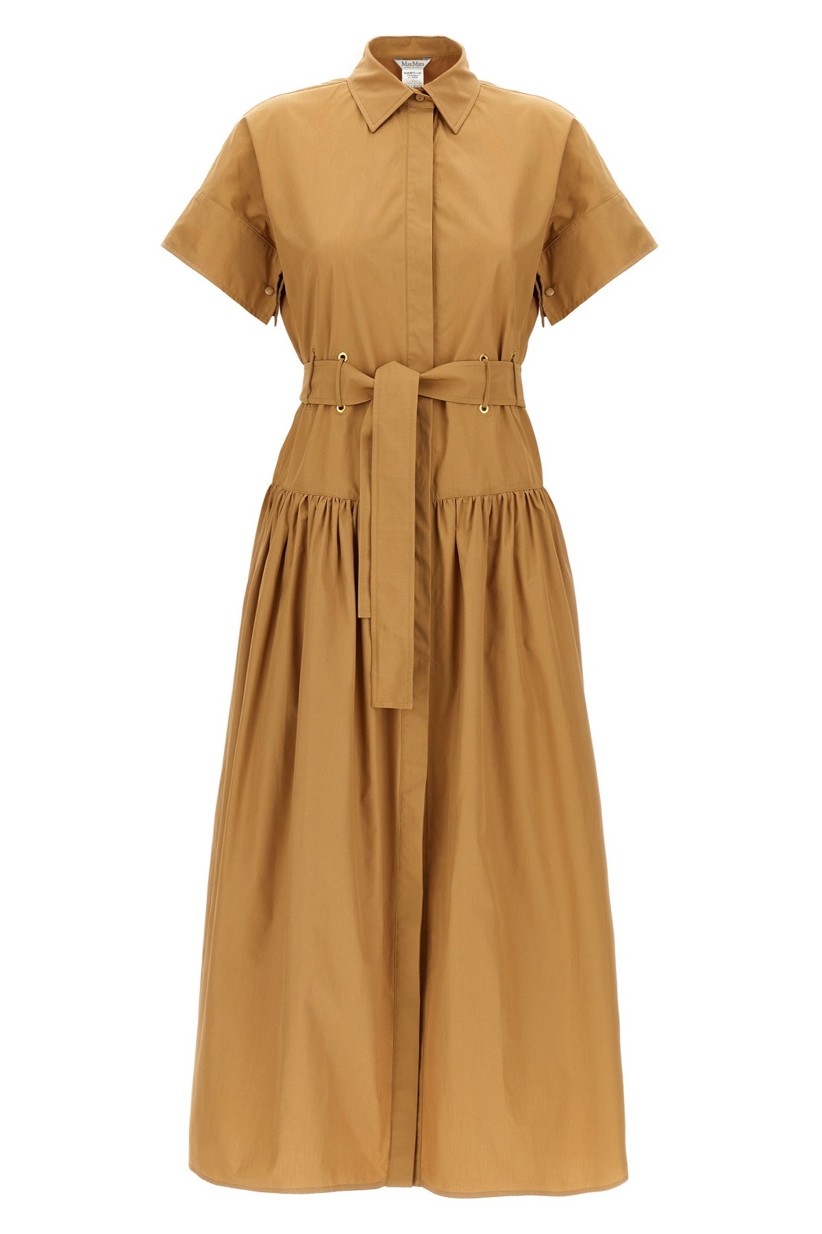 Max Mara Agoraio Belted Eyelet-embellished Cotton-poplin Midi Shirt Dress