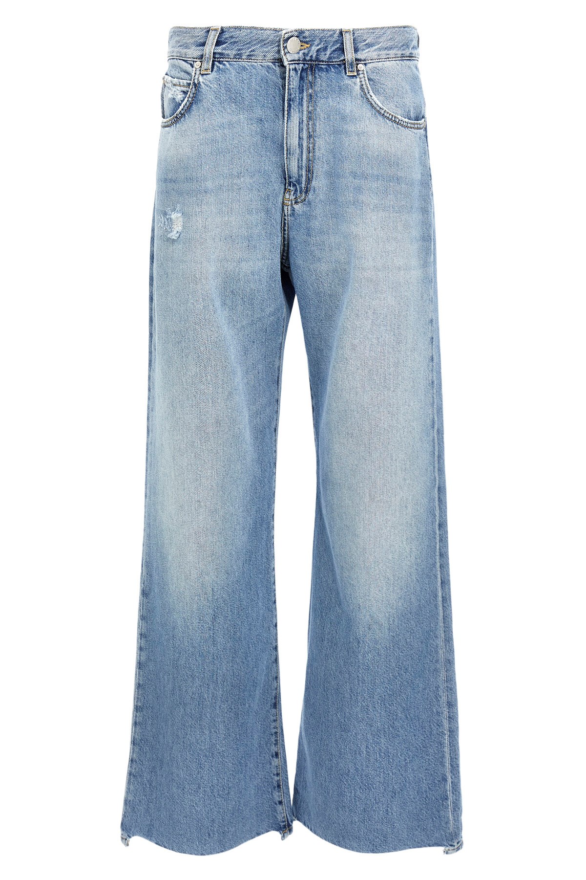 Pinko Wide-leg Palazzo Jeans With Distressing And Soft Texture