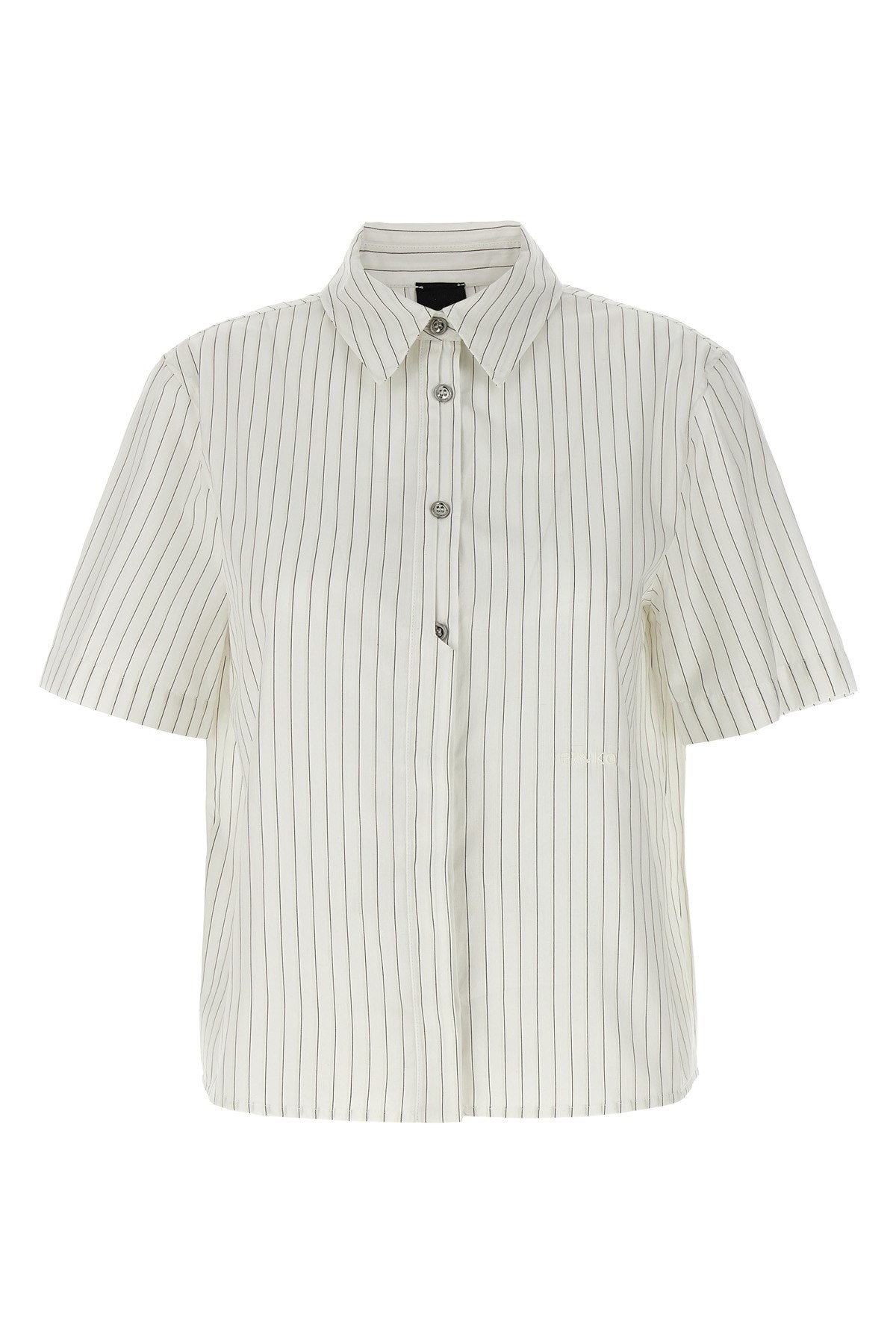 Pinko Multicolored Striped Short Sleeve Button-up Shirt In Nude