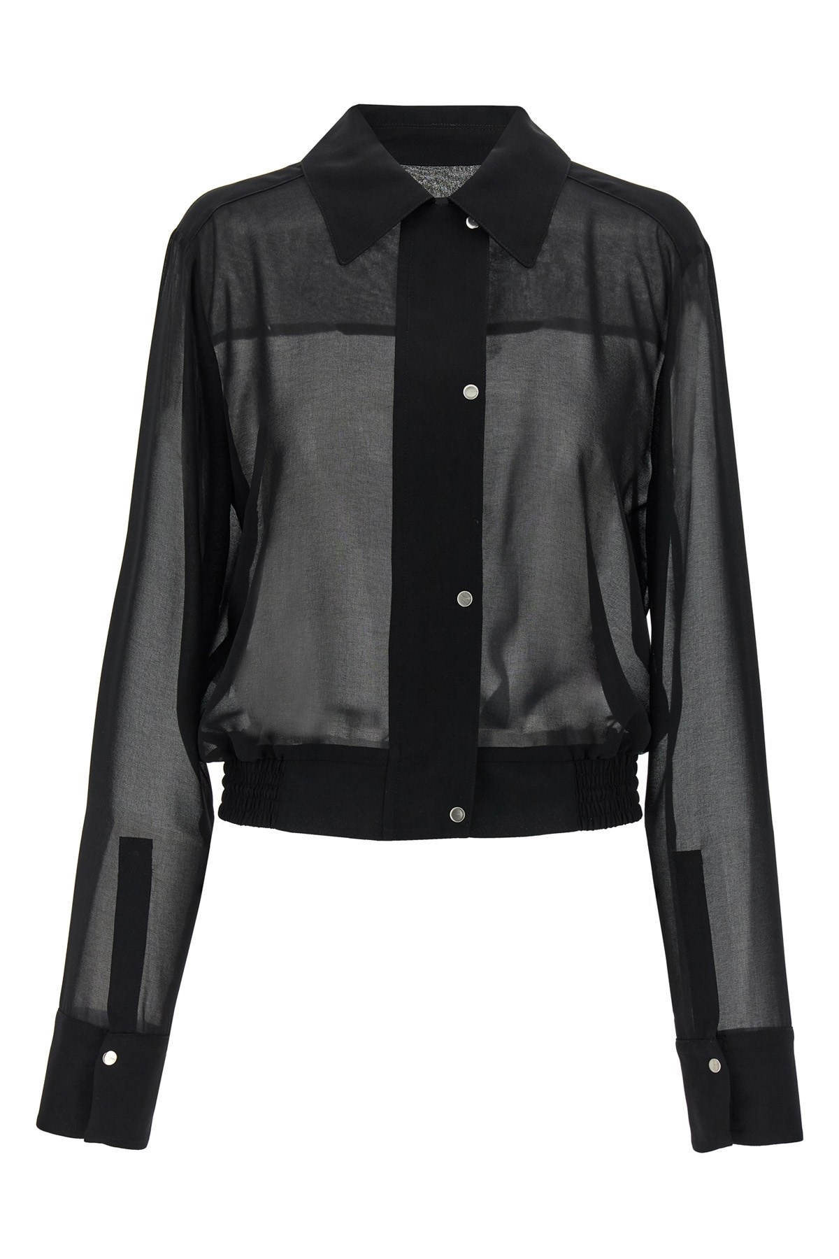 Pinko Black Georgette Crop Shirt With Elastic Waistband