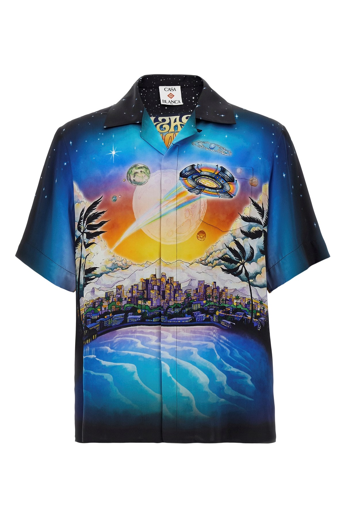 Casablanca Graphically Enhanced Silk Shirt With Cuban Collar
