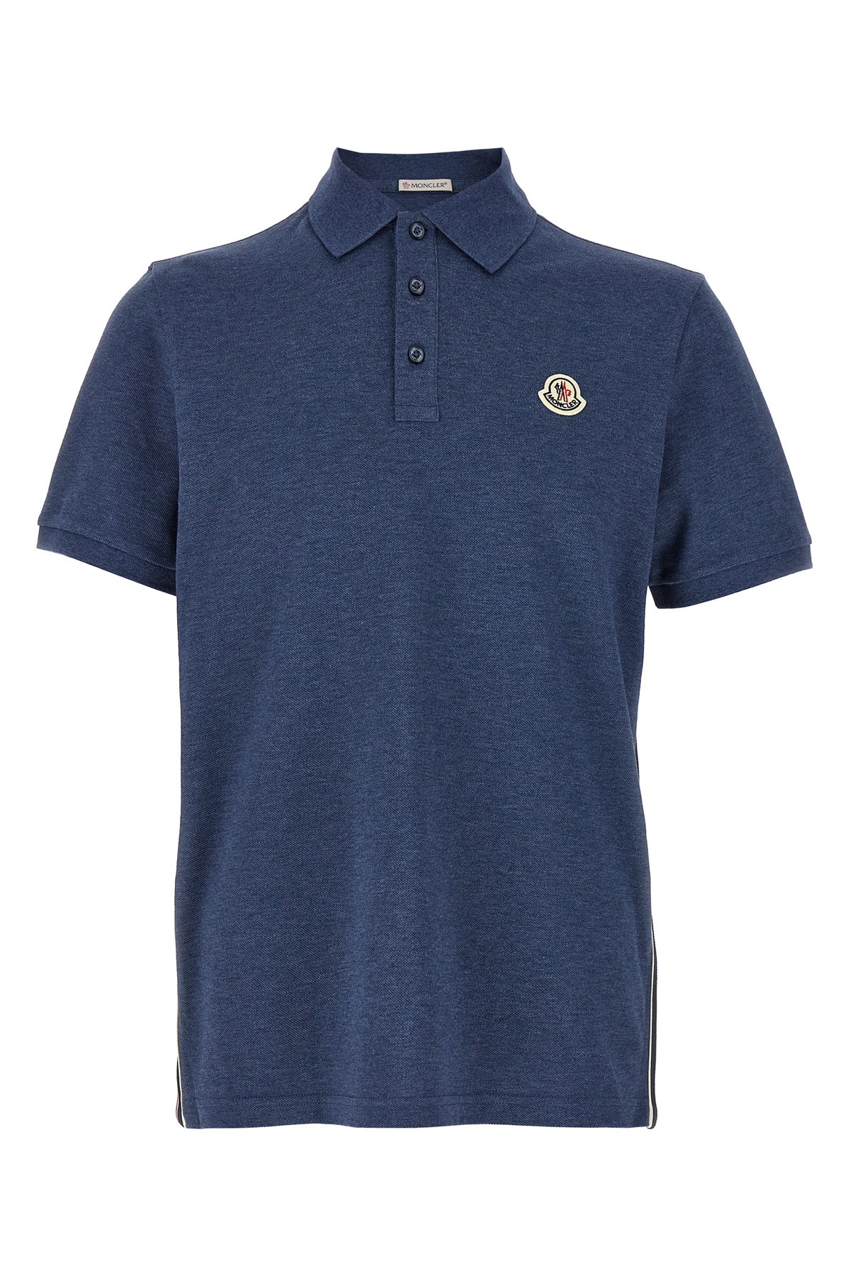 Moncler Blue Tricol-trimmed Pique Polo Shirt In Blue