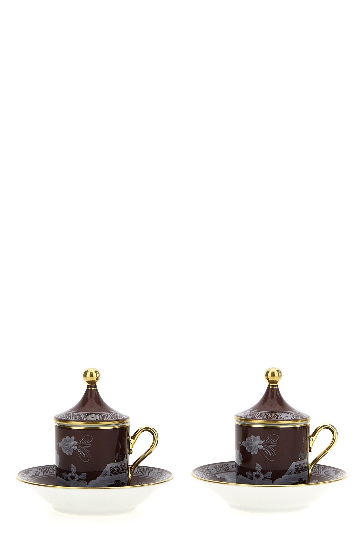 Ginori 1735 Set Of 2 Cups With Saucer And Lid In Brown