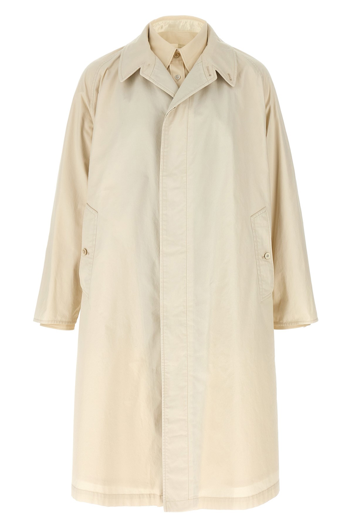 Maison Margiela Cotton Trench Coat With Point Collar And Side Pockets In Multi