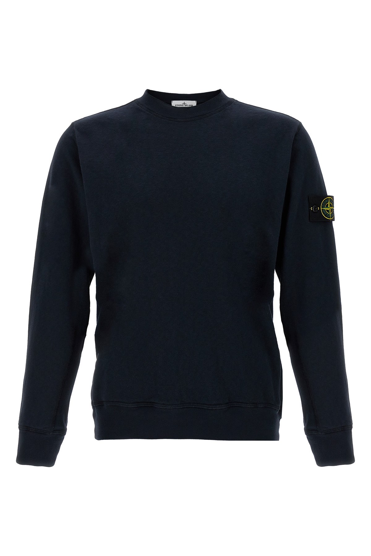 Stone Island Ribbed Detail Crew Neck Sweatshirt With Iconic Badge