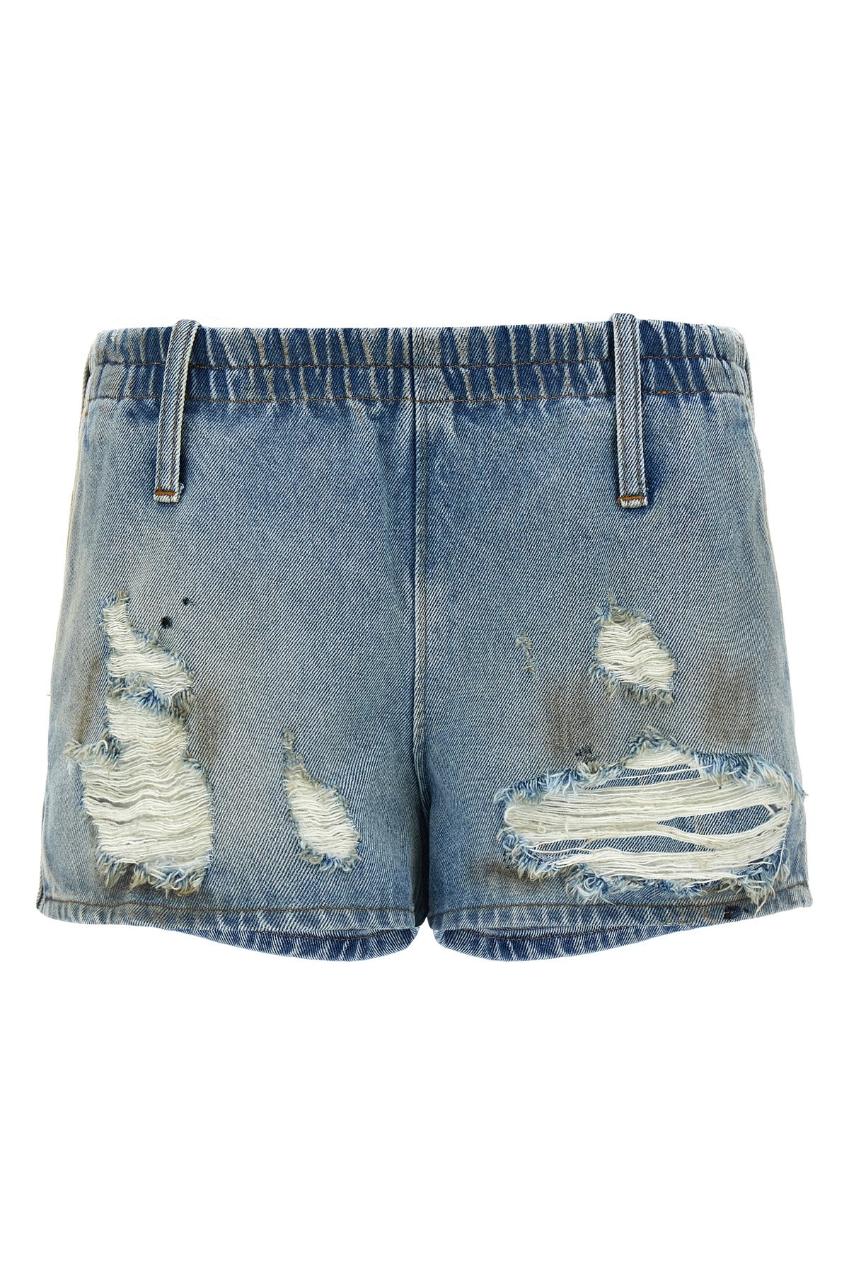 Mm6 Maison Margiela Mm6 By Maison Margiela Used-effect Cotton Denim Shorts With Elastic Waistband In Blue