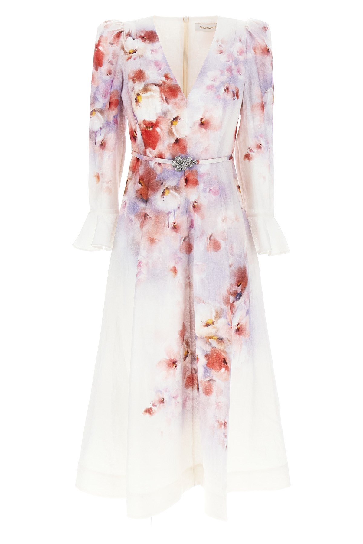 Zimmermann Flower Printed Crush Midi Dress In Linen