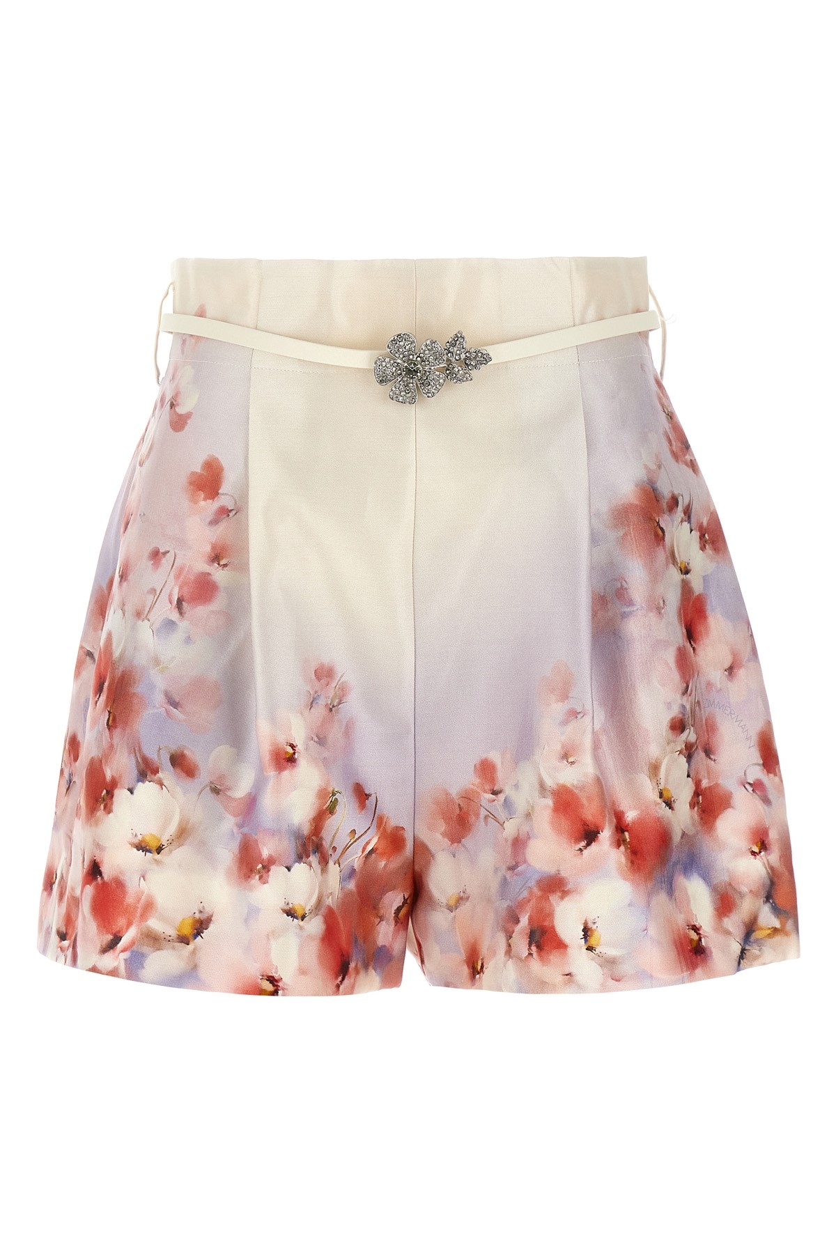 Zimmermann Crush Belted Floral-print Silk And Cotton-blend Twill Shorts