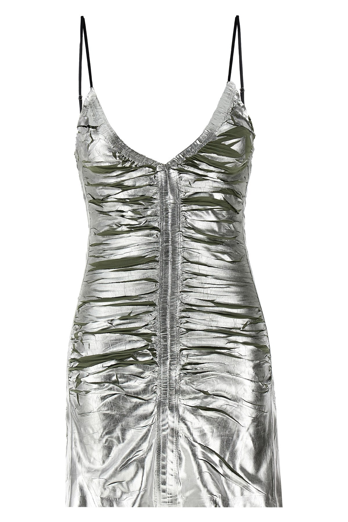 Diesel Shimmering Metallic Ruched V-neck Dress