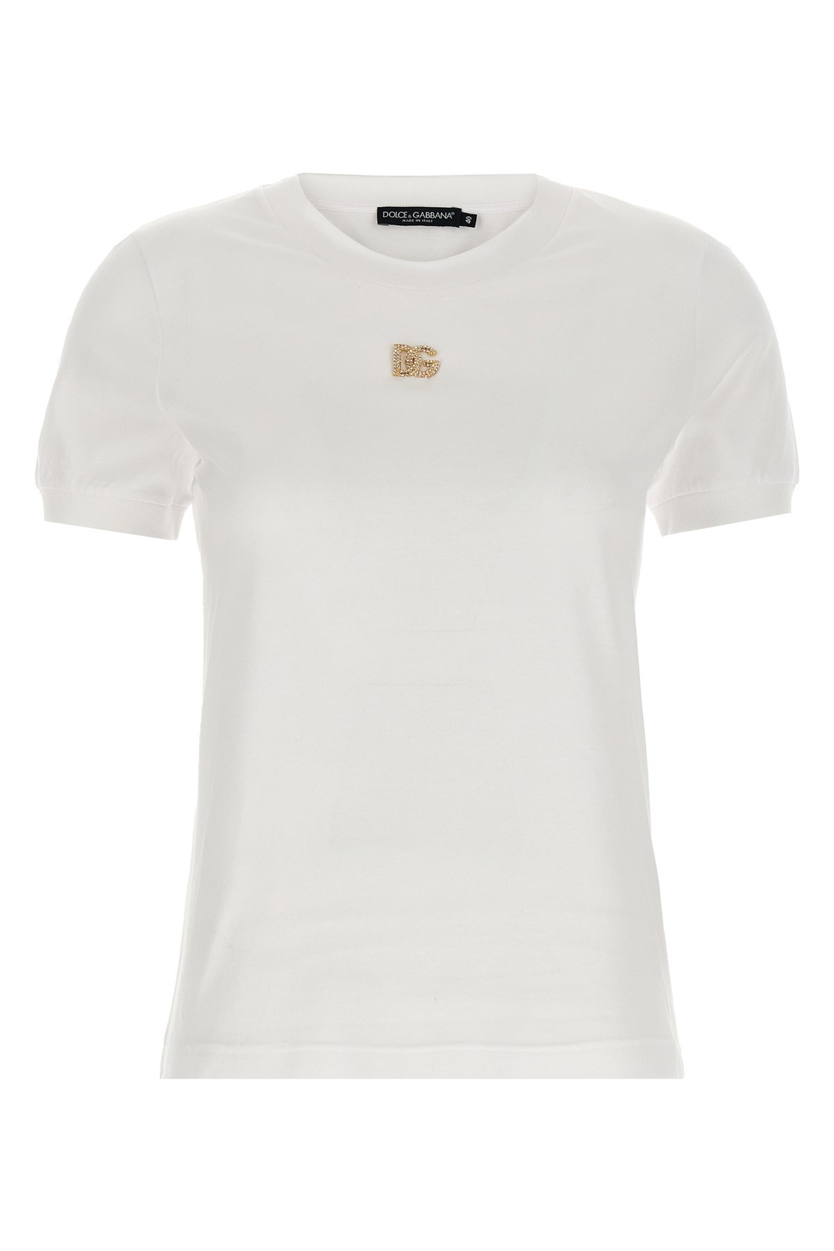 Dolce & Gabbana White T-shirt With Dg Logo On The Front Finished With Rhinestones