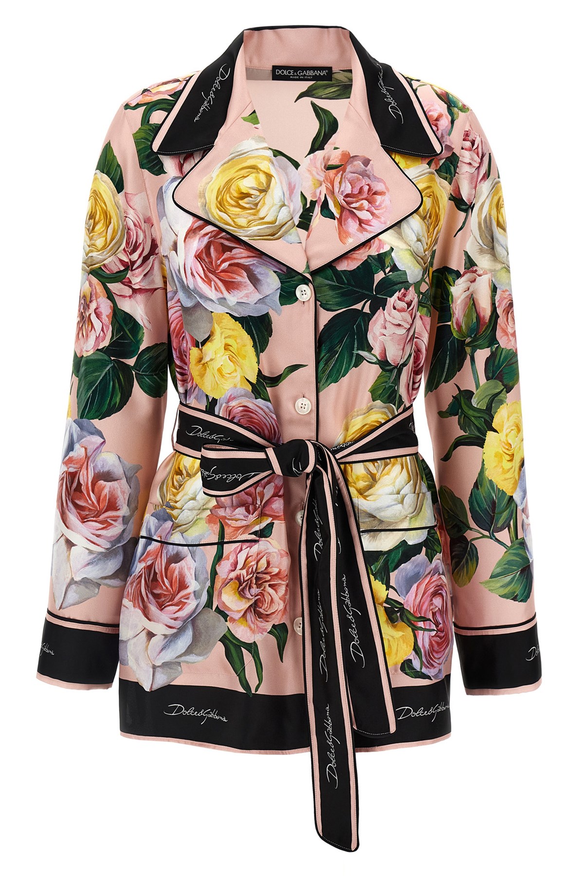 Dolce & Gabbana Floral Print Stretch Silk Charmeuse Shirt In Multi