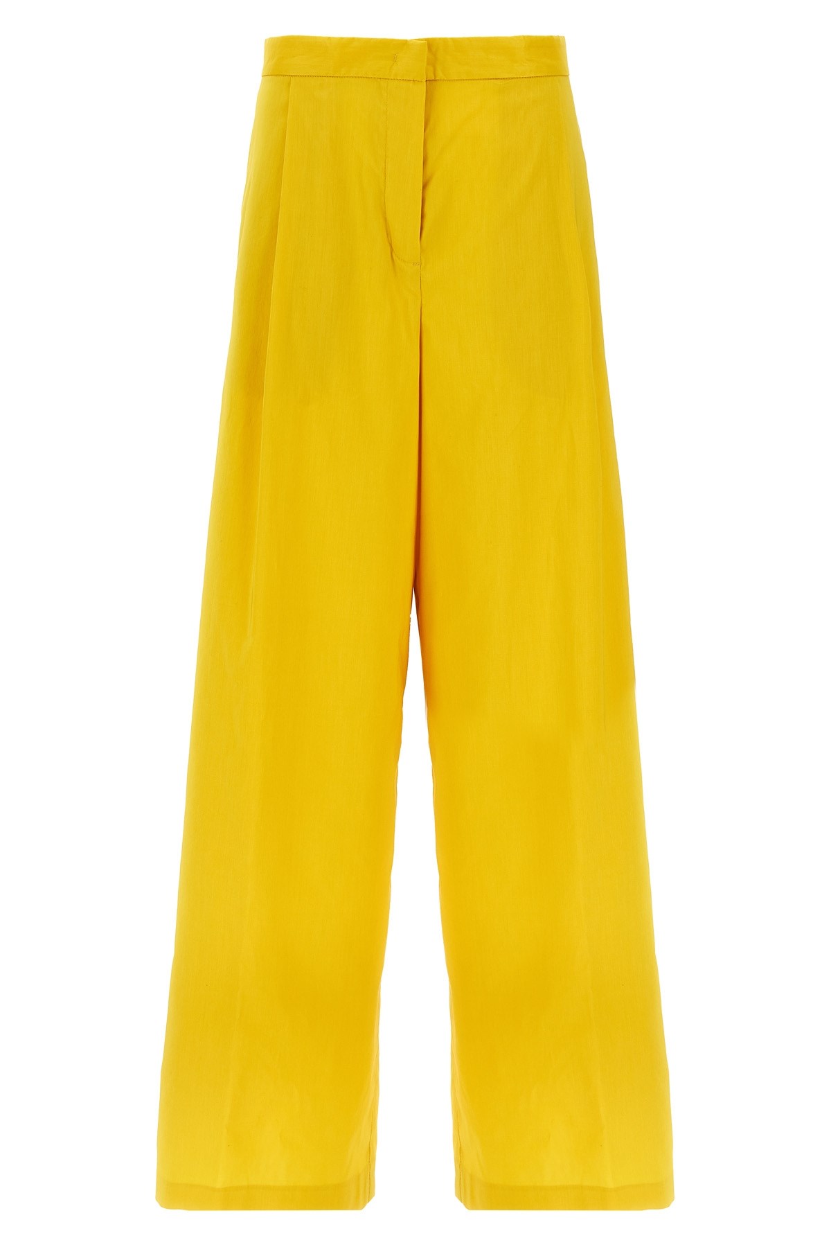 Fabiana Filippi Wide-leg Cotton Blend Trousers With Pin Tucks In Yellow