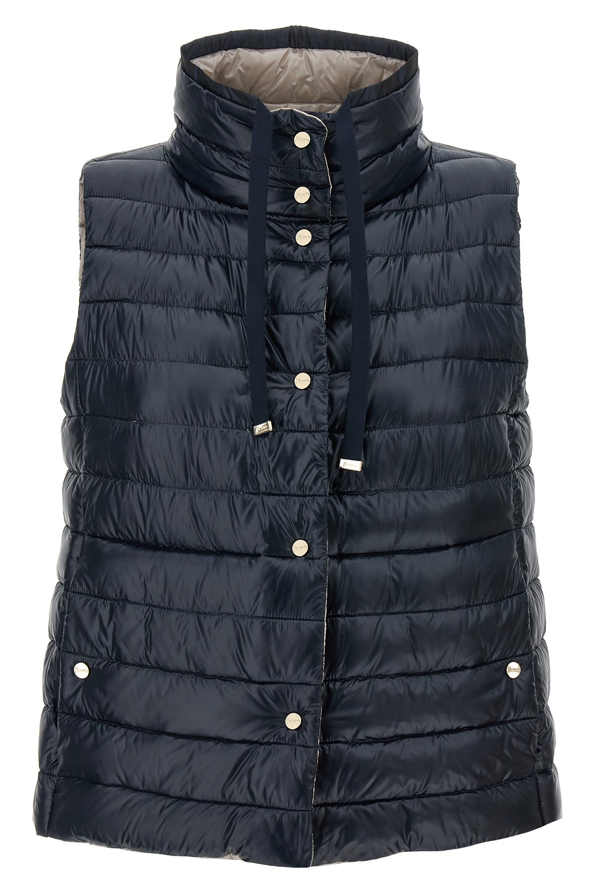 Herno Black Reversible Sleeveless Vest With High Drawstring Neck In Tech Fabric Woman