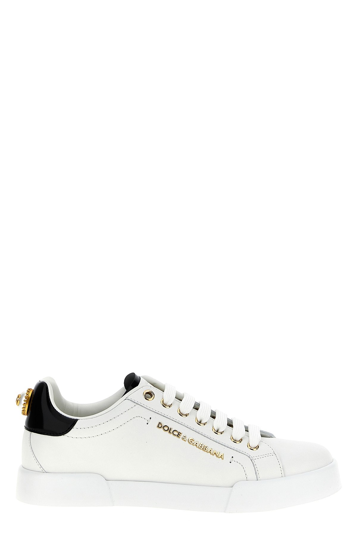 Dolce & Gabbana White Low Top Sneakers With Logo Lettering On The Tongue And Logo Detail On The Heel In Leather Woma