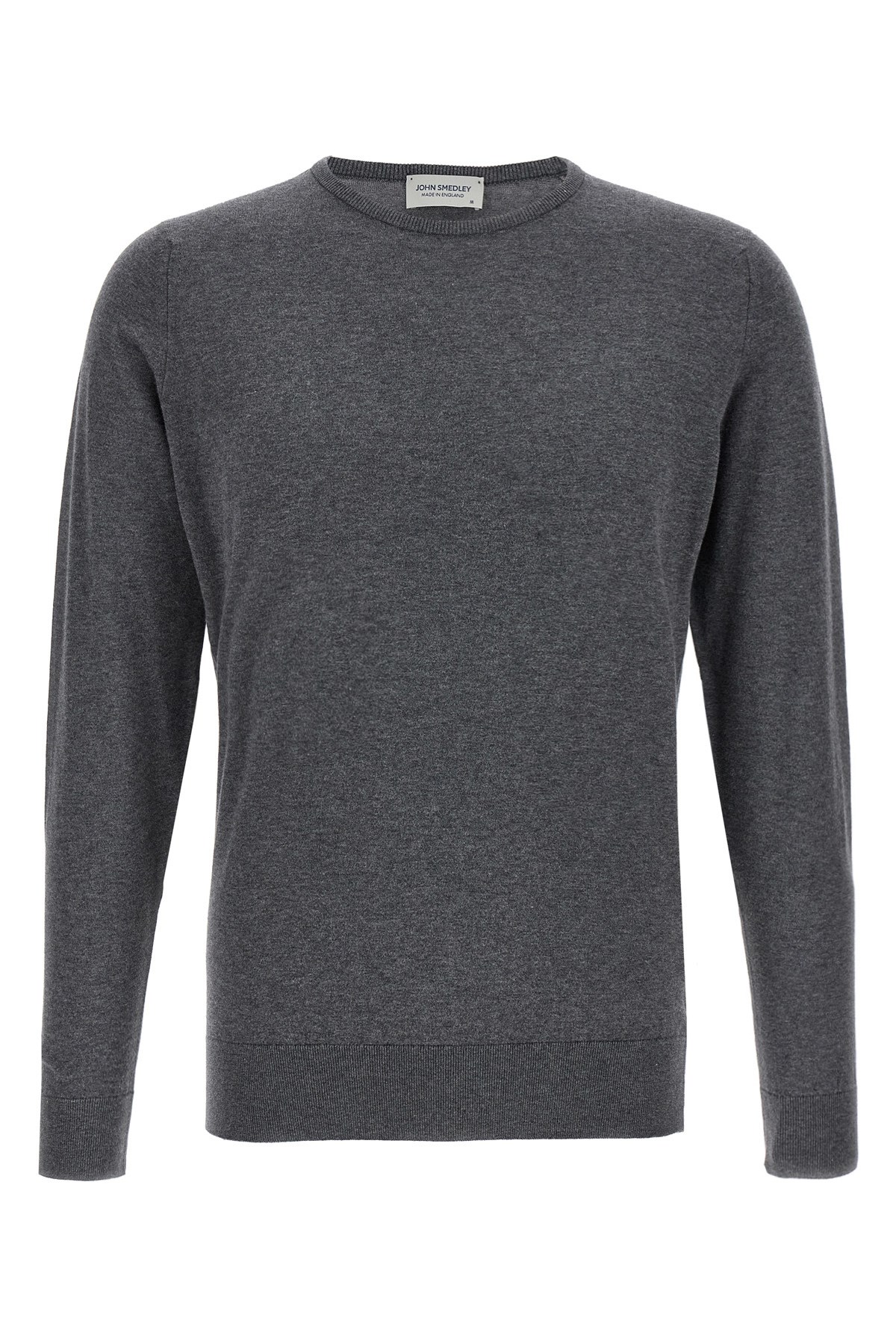 John Smedley Crew Neck Sweater With Ribbed Cuffs In Gray