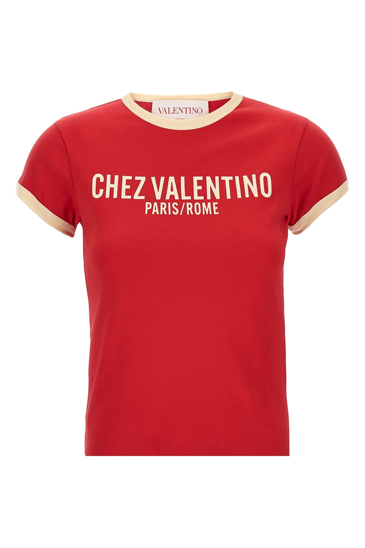 Valentino Crew Neck Cotton Jersey T-shirt With Contrasting Trims