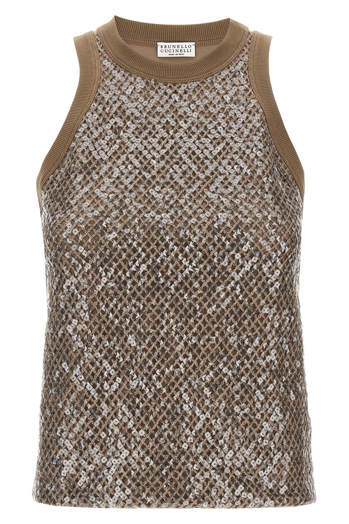 Brunello Cucinelli Sleeveless Cotton Top With Sequins Accents