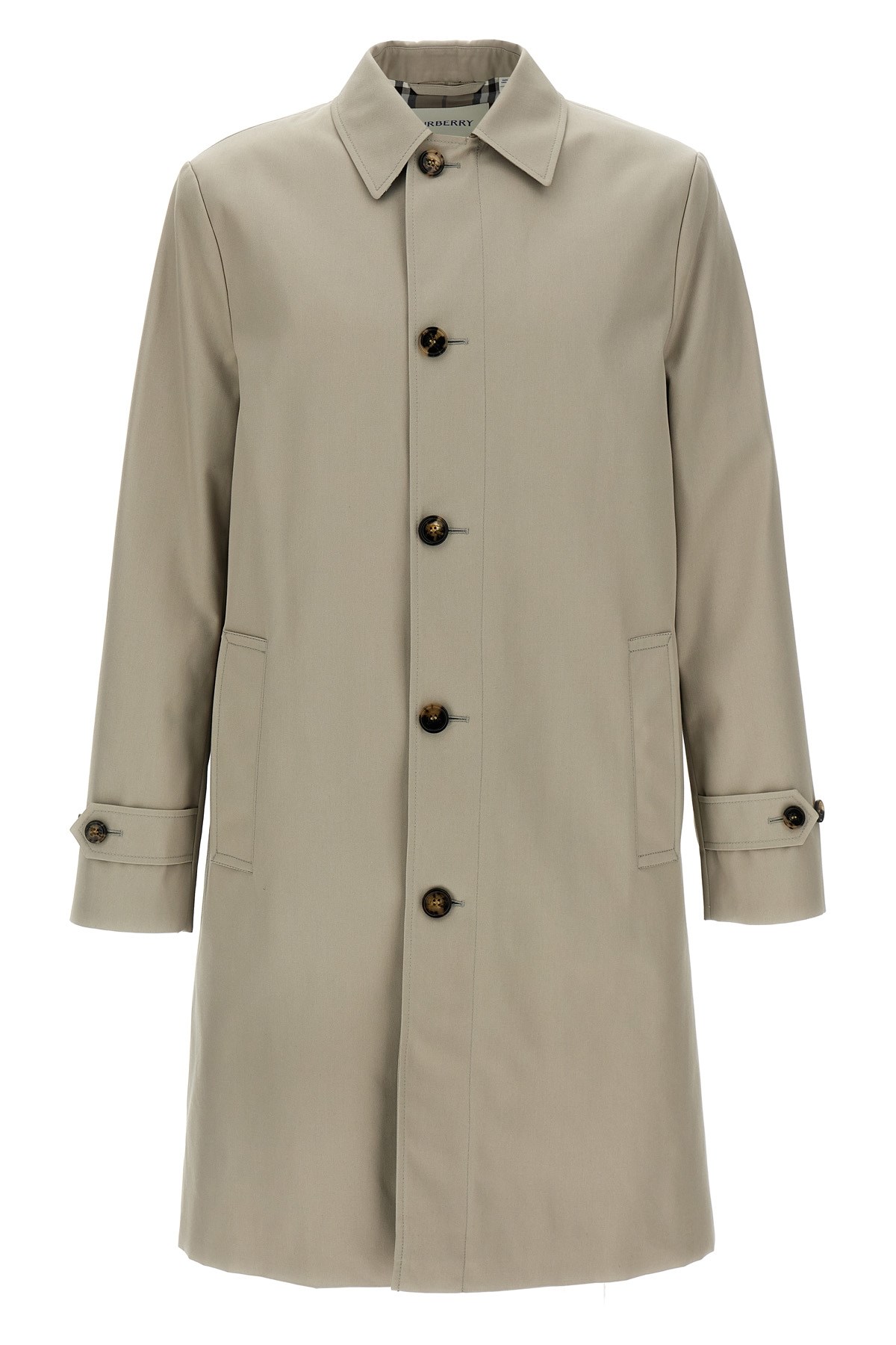 Burberry Long Cotton Double-breasted Coat With Notched Lapel In Neutral