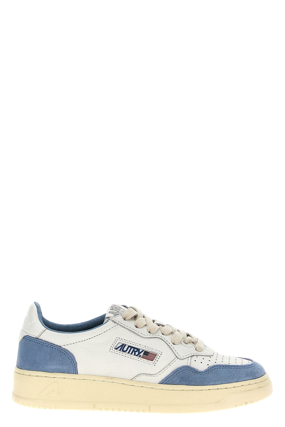 Autry White And Light Blue Leather And Suede Medalist Low Sneakers In White
