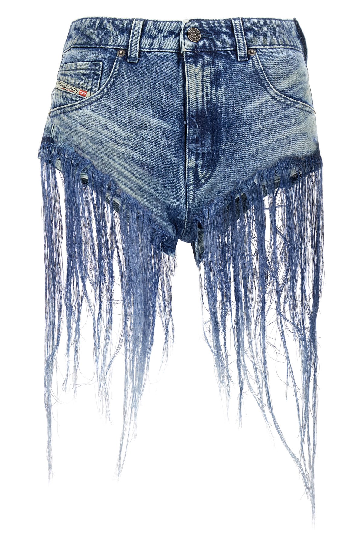 Diesel De-jizz Fringed Denim Shorts In Blue