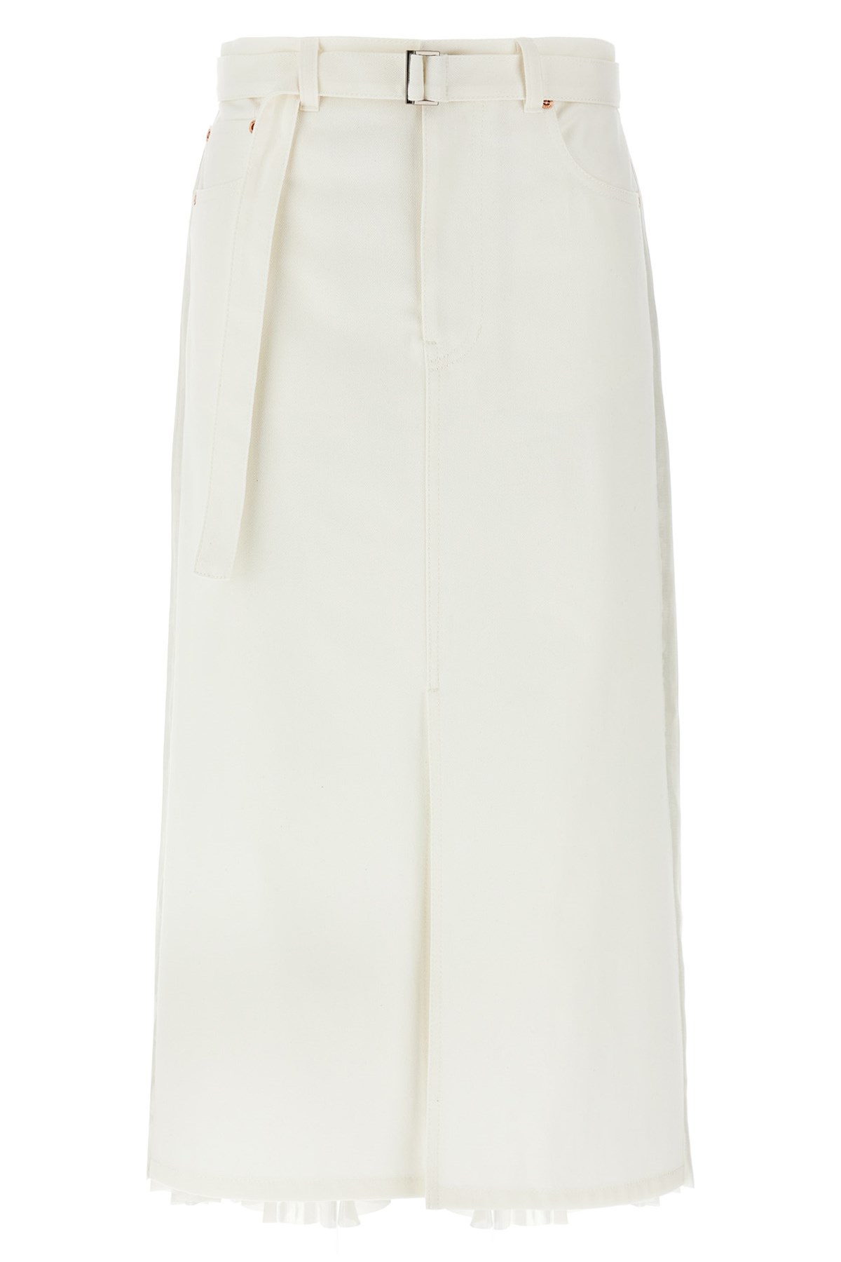 Shop Sacai Pleated Denim Skirt