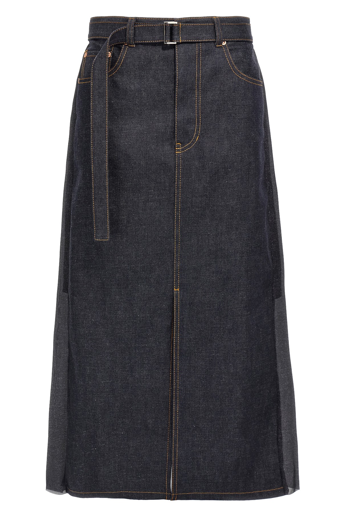 Sacai Denim Skirt With Back Pockets And Front Slit