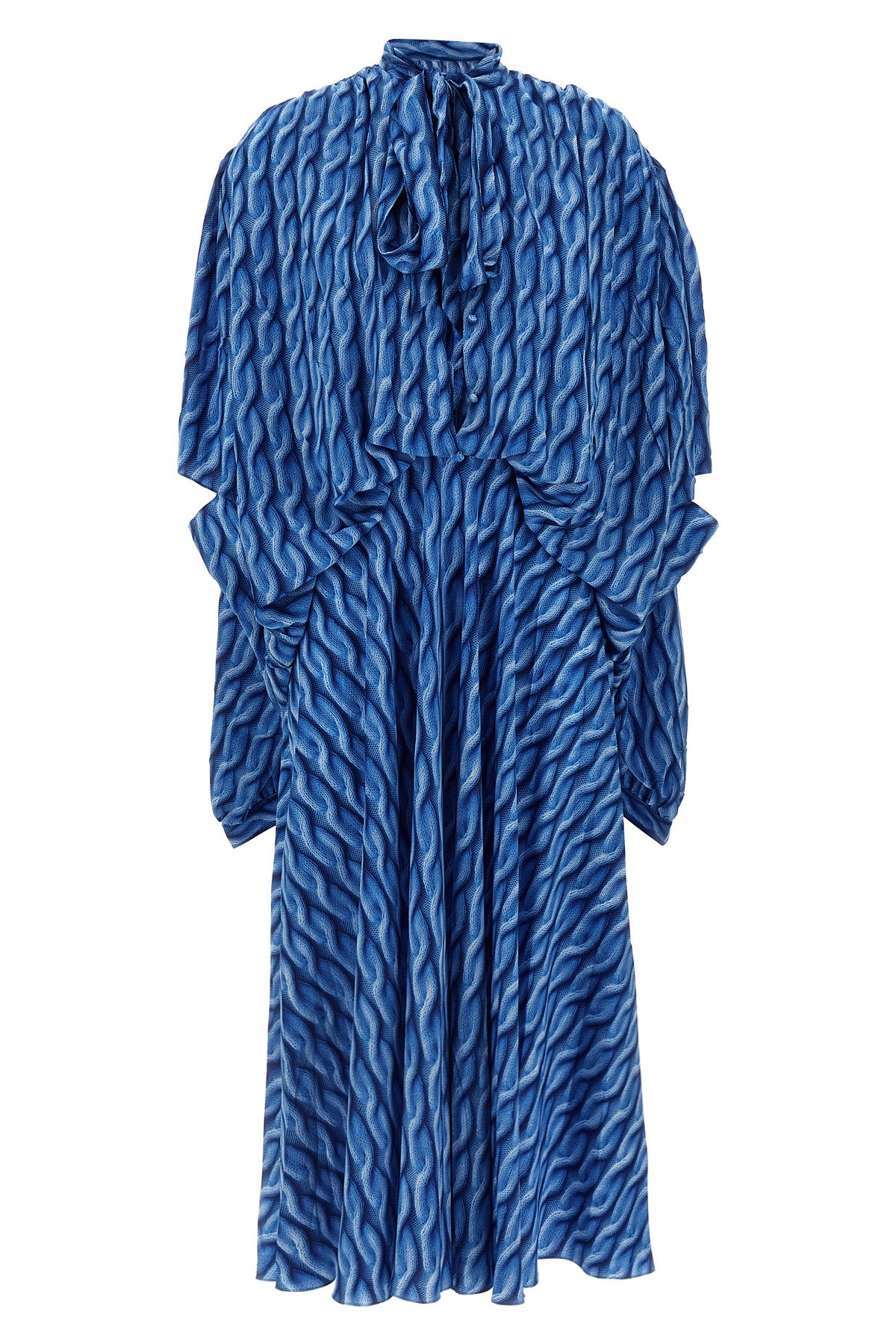 Balenciaga Blue Long Dress With All-over Print And Bow Closure In Fabric Woman
