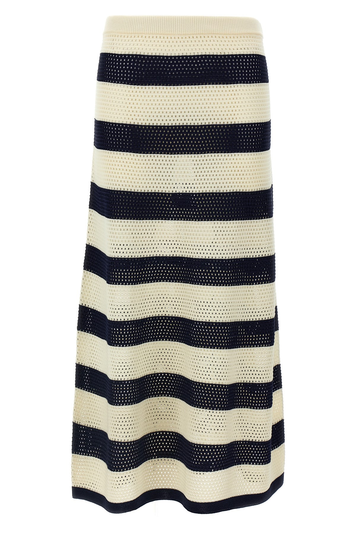 Eres Striped Mesh Midi Skirt With Elastic Waistband