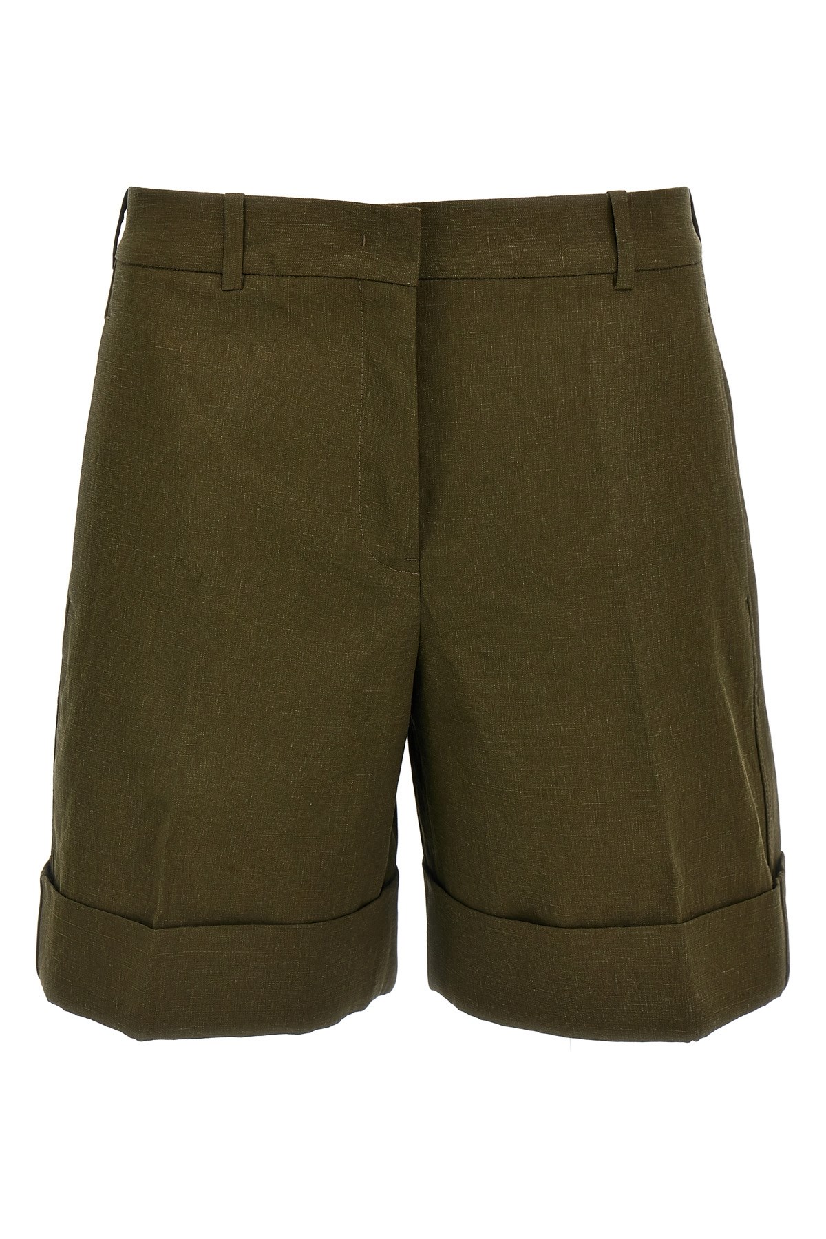 Jil Sander Green Linen Bermuda Shorts With Turn-up Hem In Green