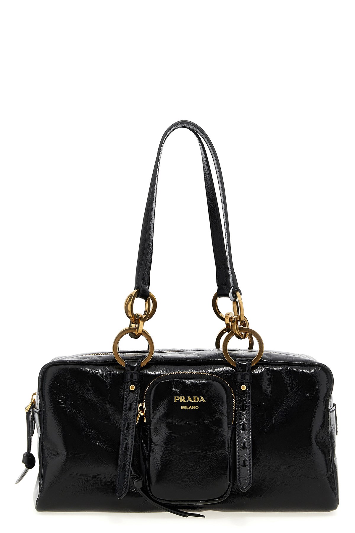 Prada Leather Handbag With Double Handles And Front Pocket