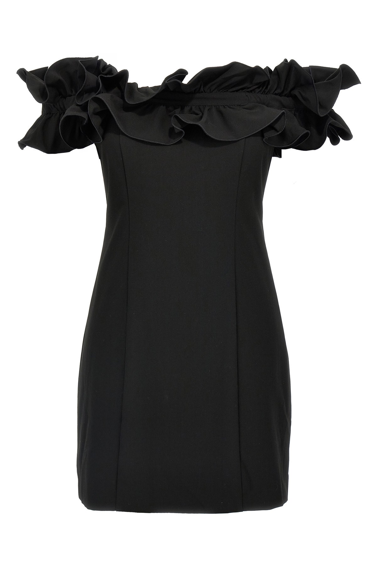 Rotate Birger Christensen Black Dress With Ruffle Decorations And Ruffle Details In Tech Fabric Woman In Black