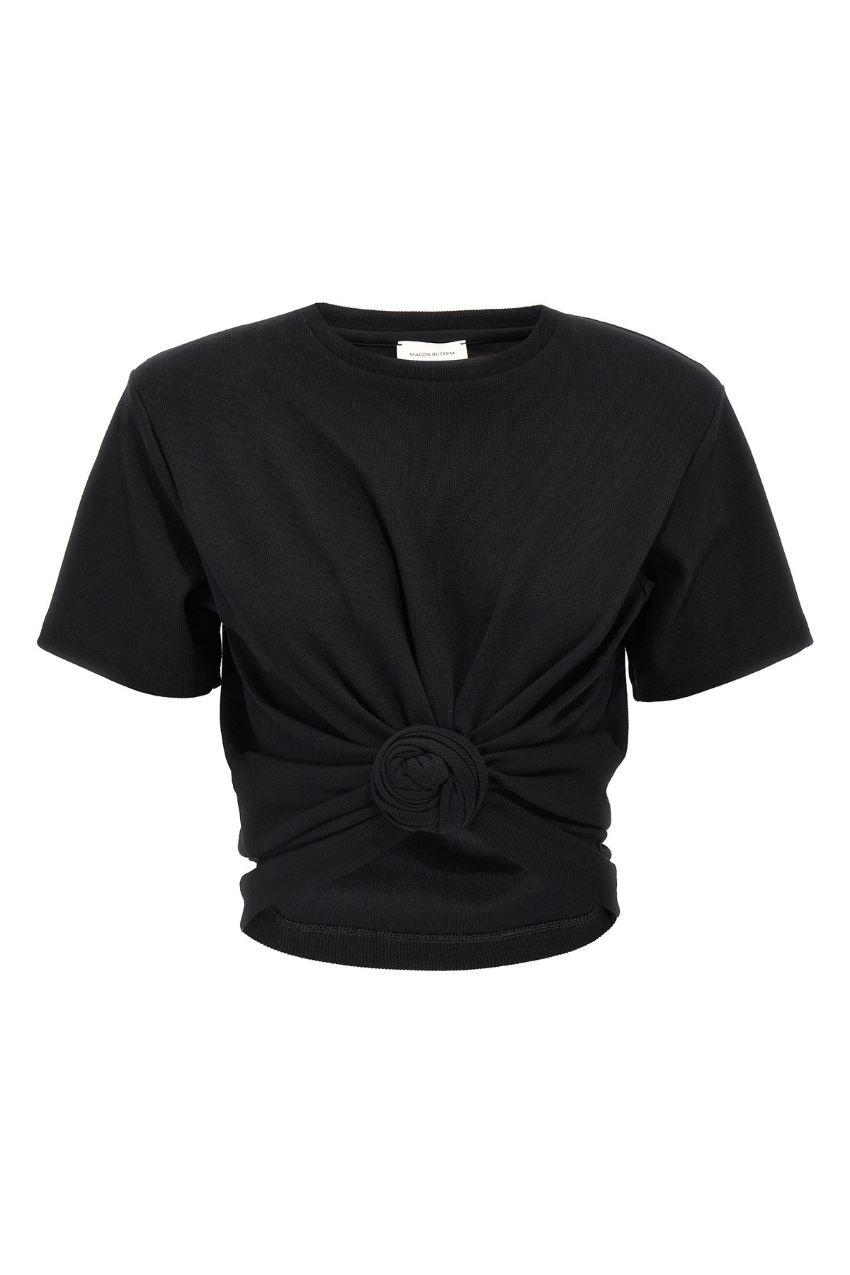 Magda Butrym Twist-front Ribbed Cotton-blend Jersey T-shirt In Black