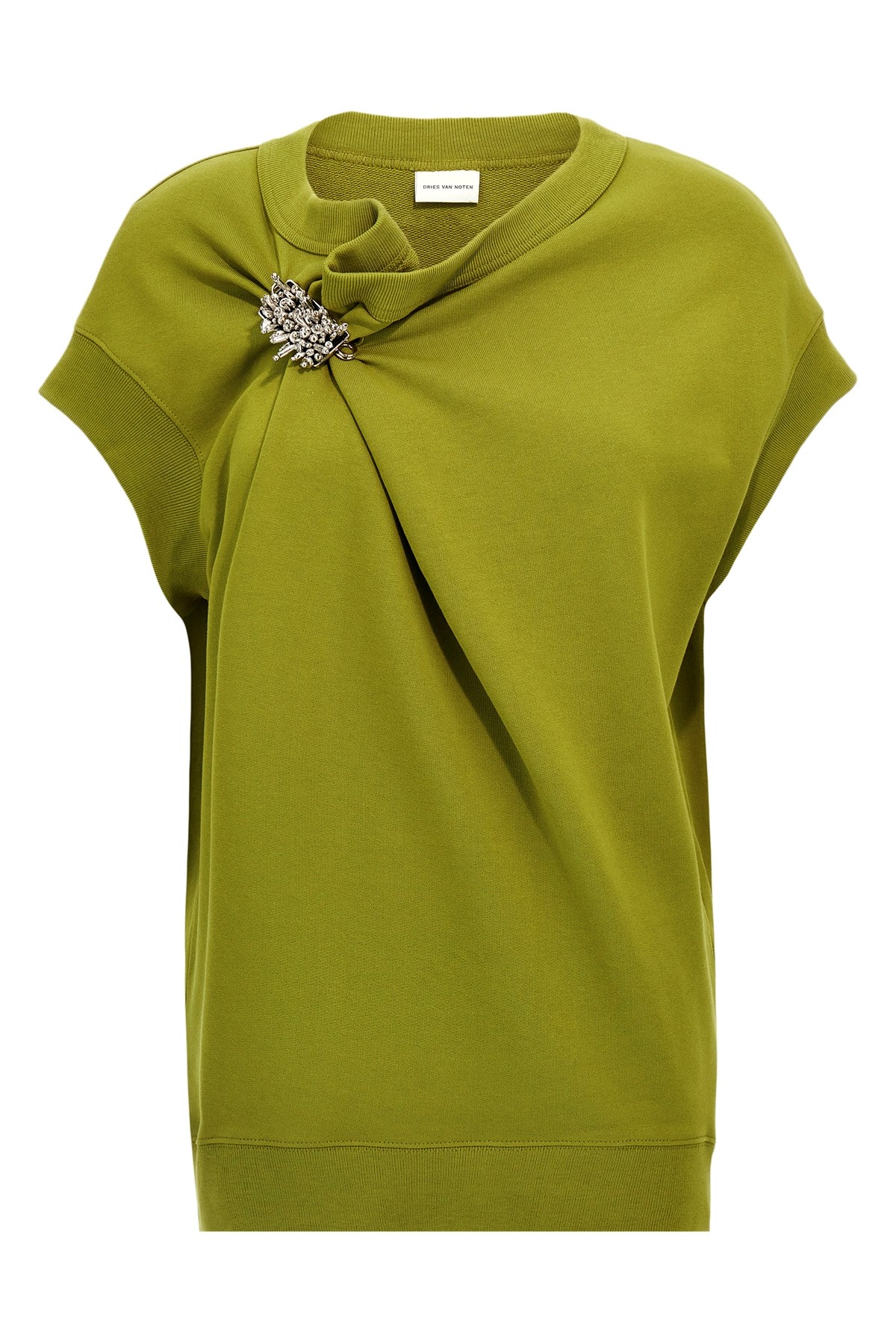 Dries Van Noten 'cap Sleeves Draped Embellished Trim Sweatshirt'