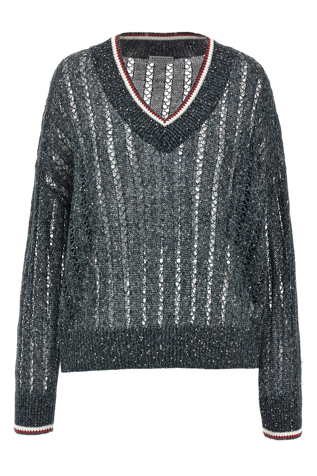 Brunello Cucinelli Blue Sequin T-shirt With V Neck