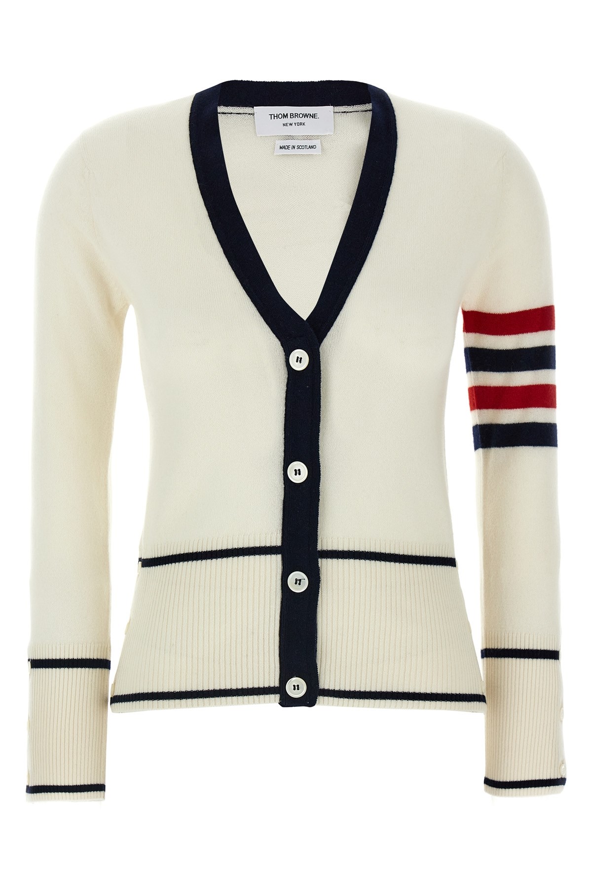 Thom Browne 4 Bar Sweater, Cardigans White