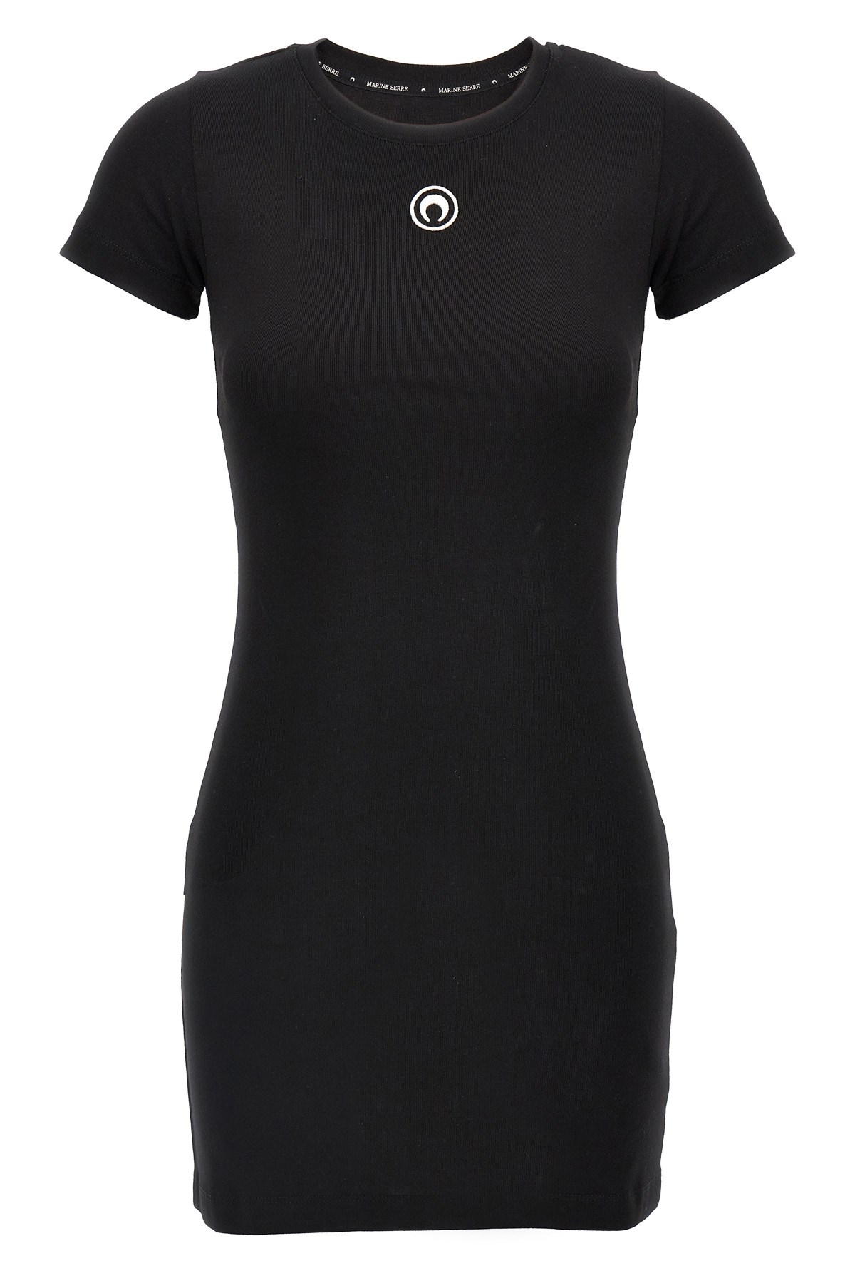 Marine Serre Black Long T-shirt With Crescent Moon Embroidered On The Front And Logo Patch On The Back In Cotton  In Black