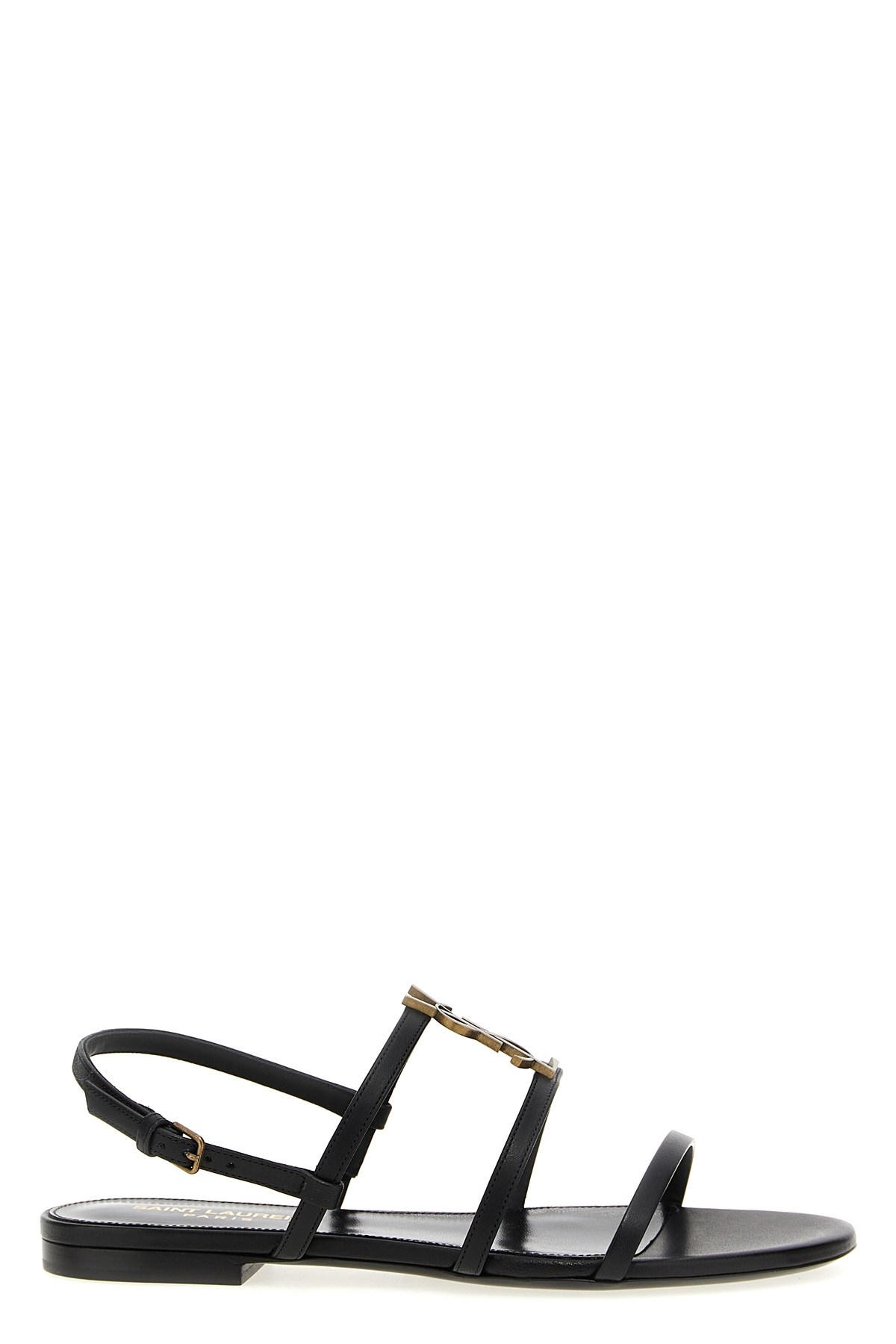 Saint Laurent Cassandre Leather Sandals In Black