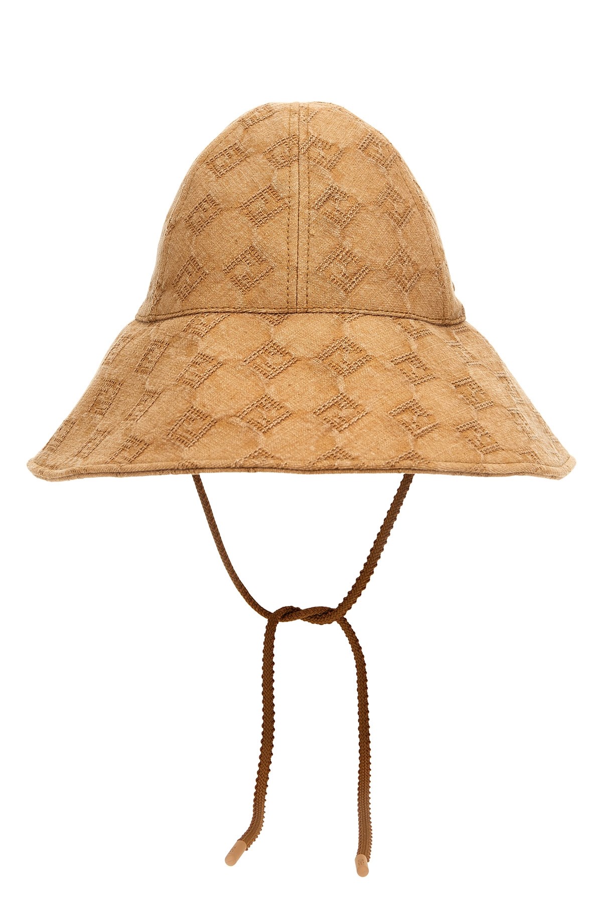Fendi Canvas Hat With Textured Pattern And Wide Brim