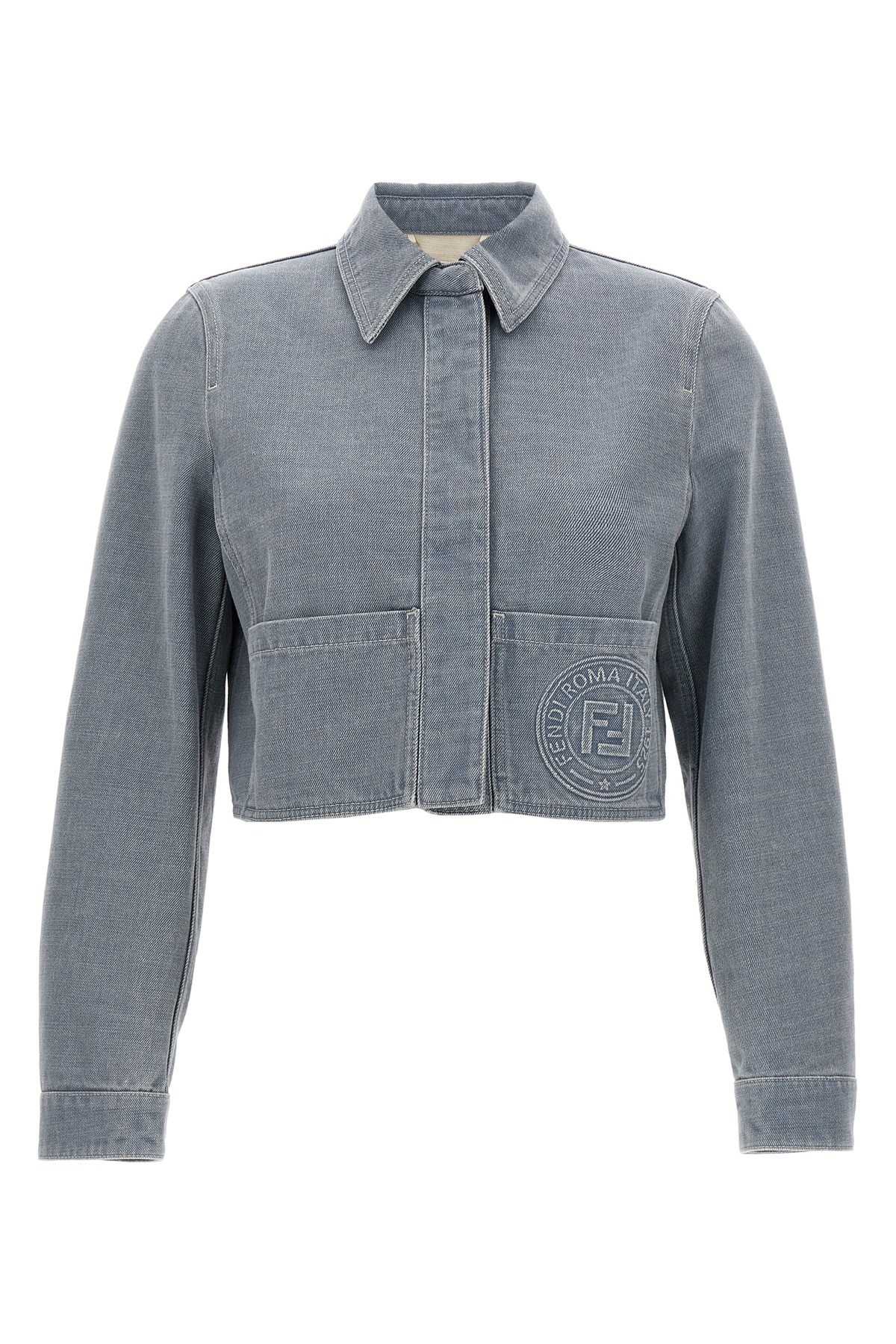 Fendi Logo Stamp Cropped Denim Jacket