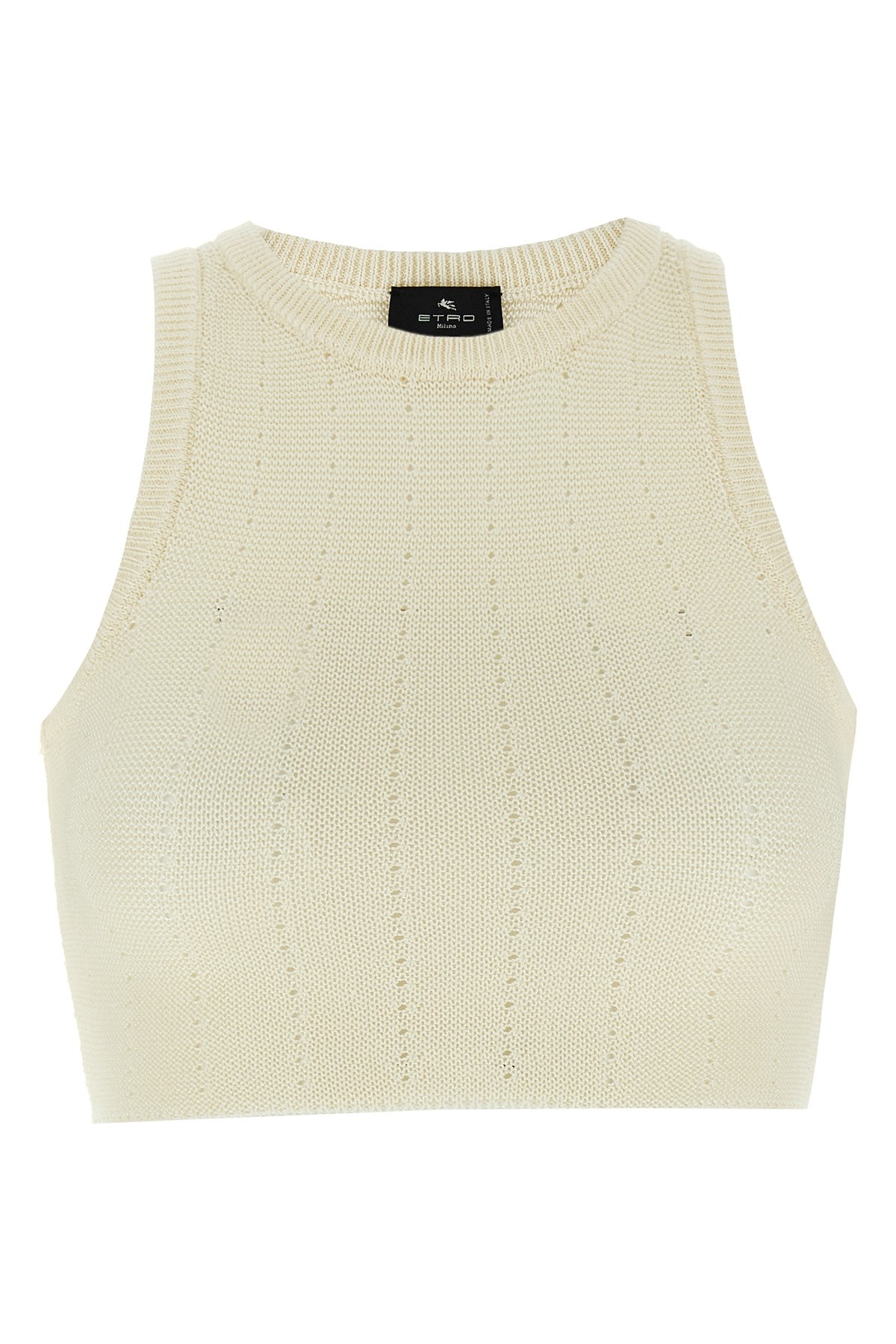 Etro Ivory Knitted Crop Top With Openwork Pattern