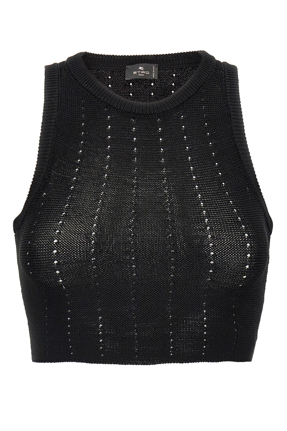 Etro Black Crop Top With Knitted Design And Openwork Detail