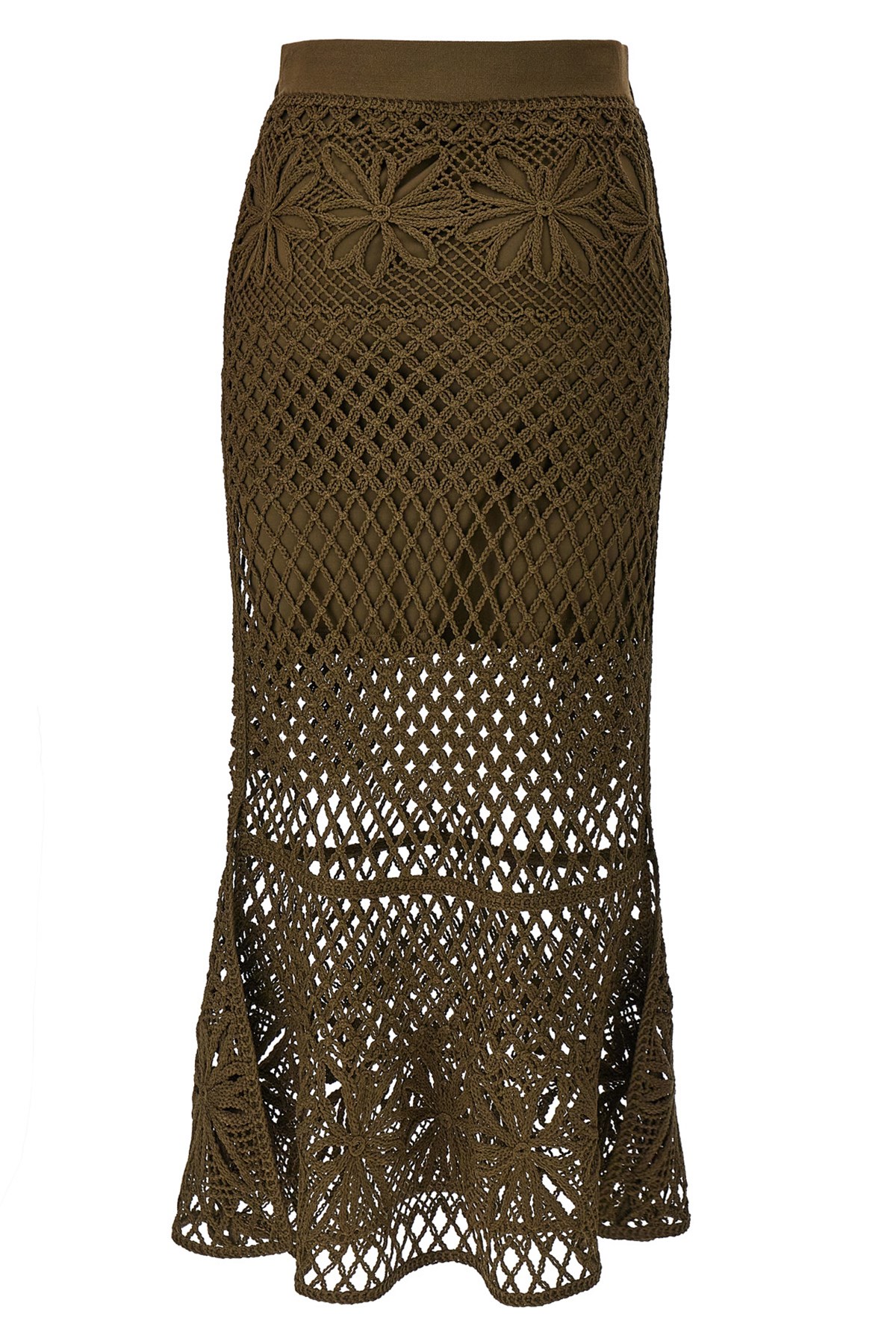 Pinko Long Skirt Made Of Viscose Blend With Patterned Crochet Effect In Brown